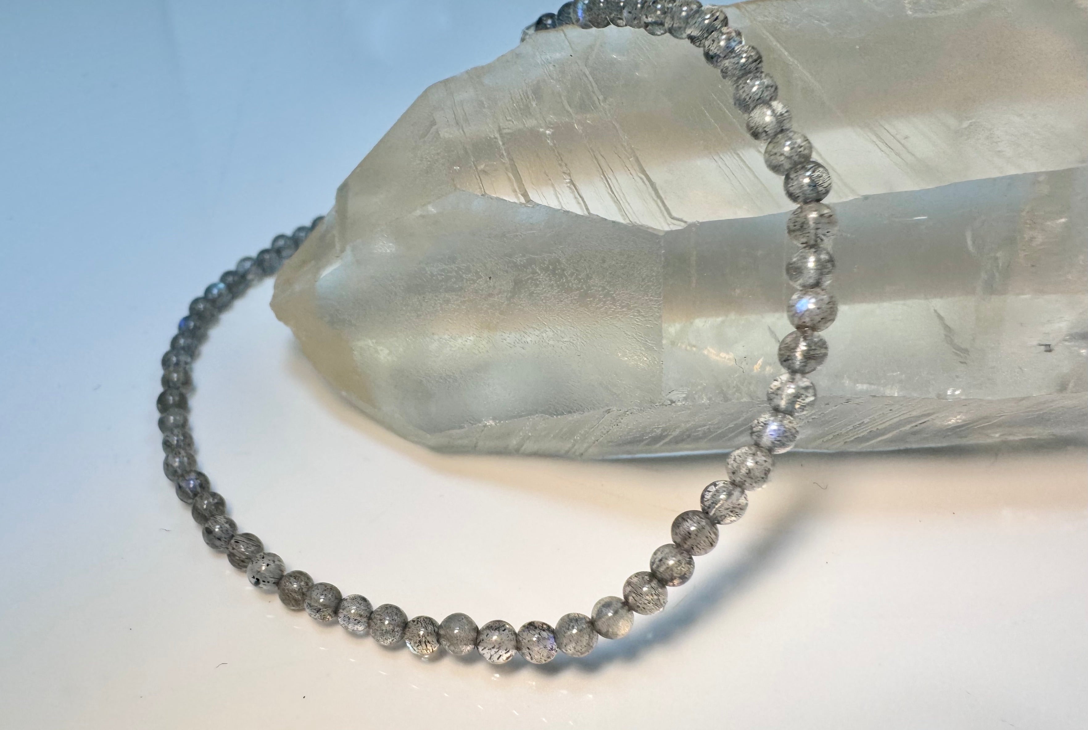 Labradodrite Round Bead Sterling Bracelet