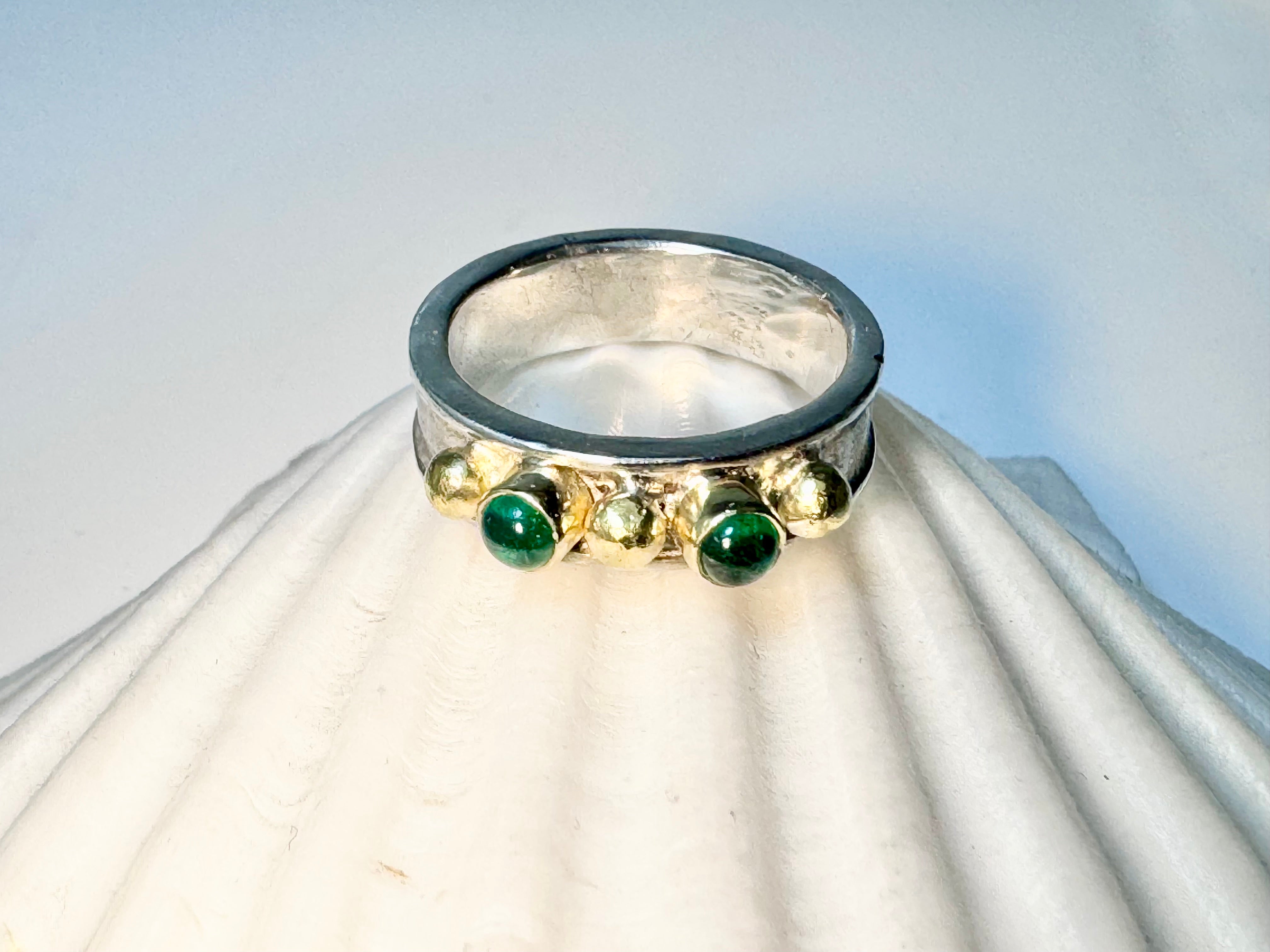 Emerald Raised Edge Two Tone Ring