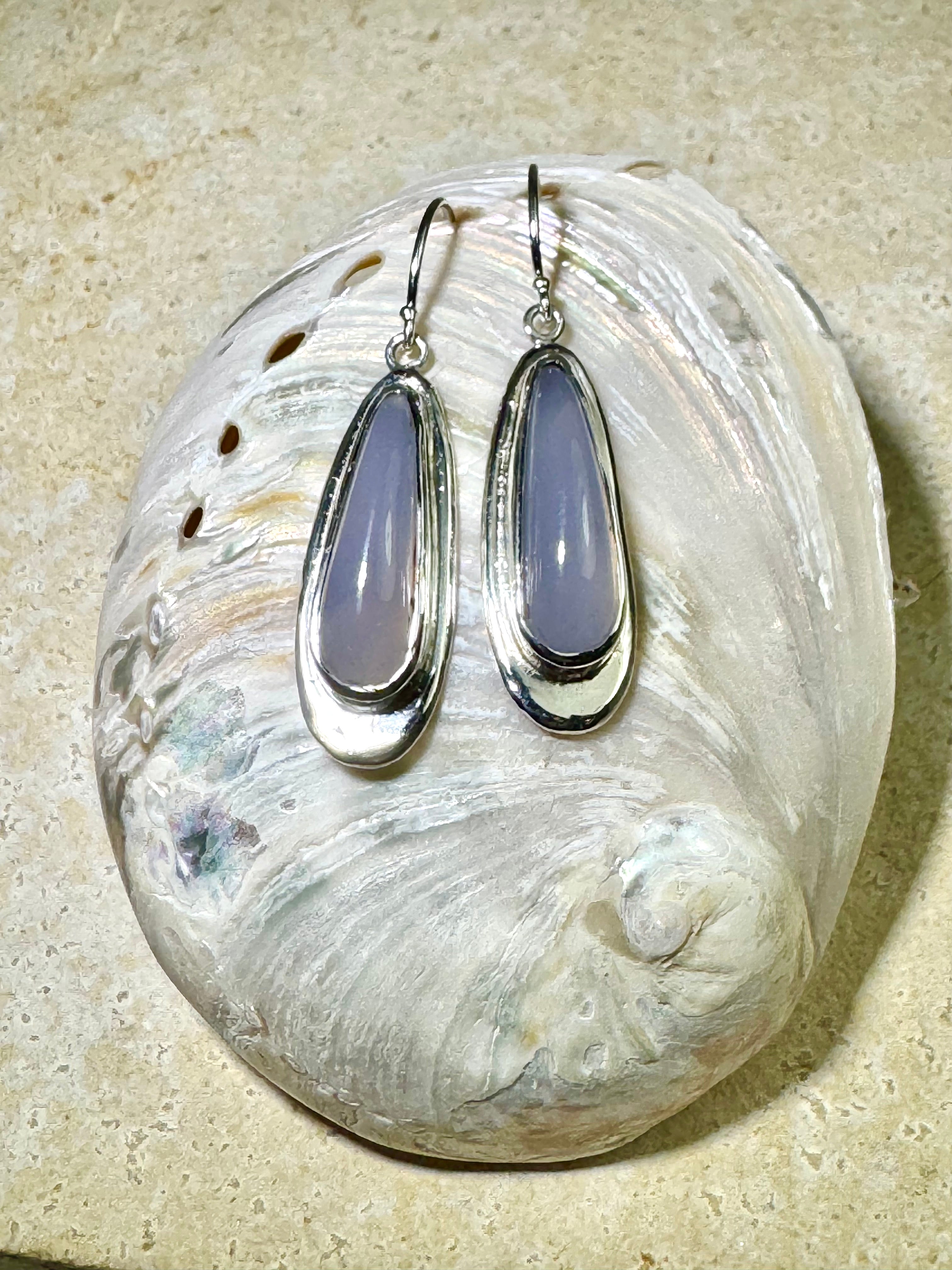 Chalcedony Tear Sterling Dangles