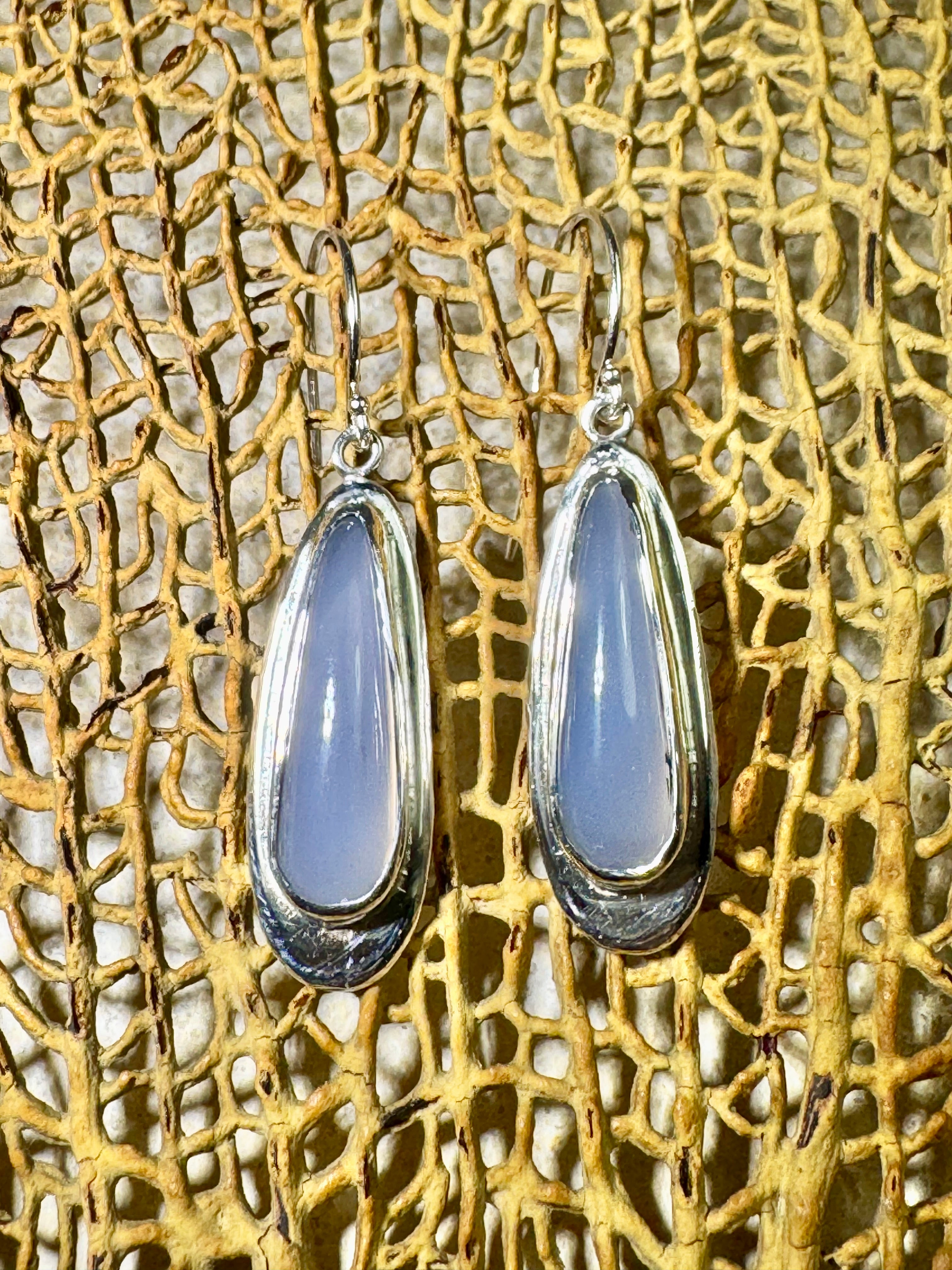Chalcedony Tear Sterling Dangles