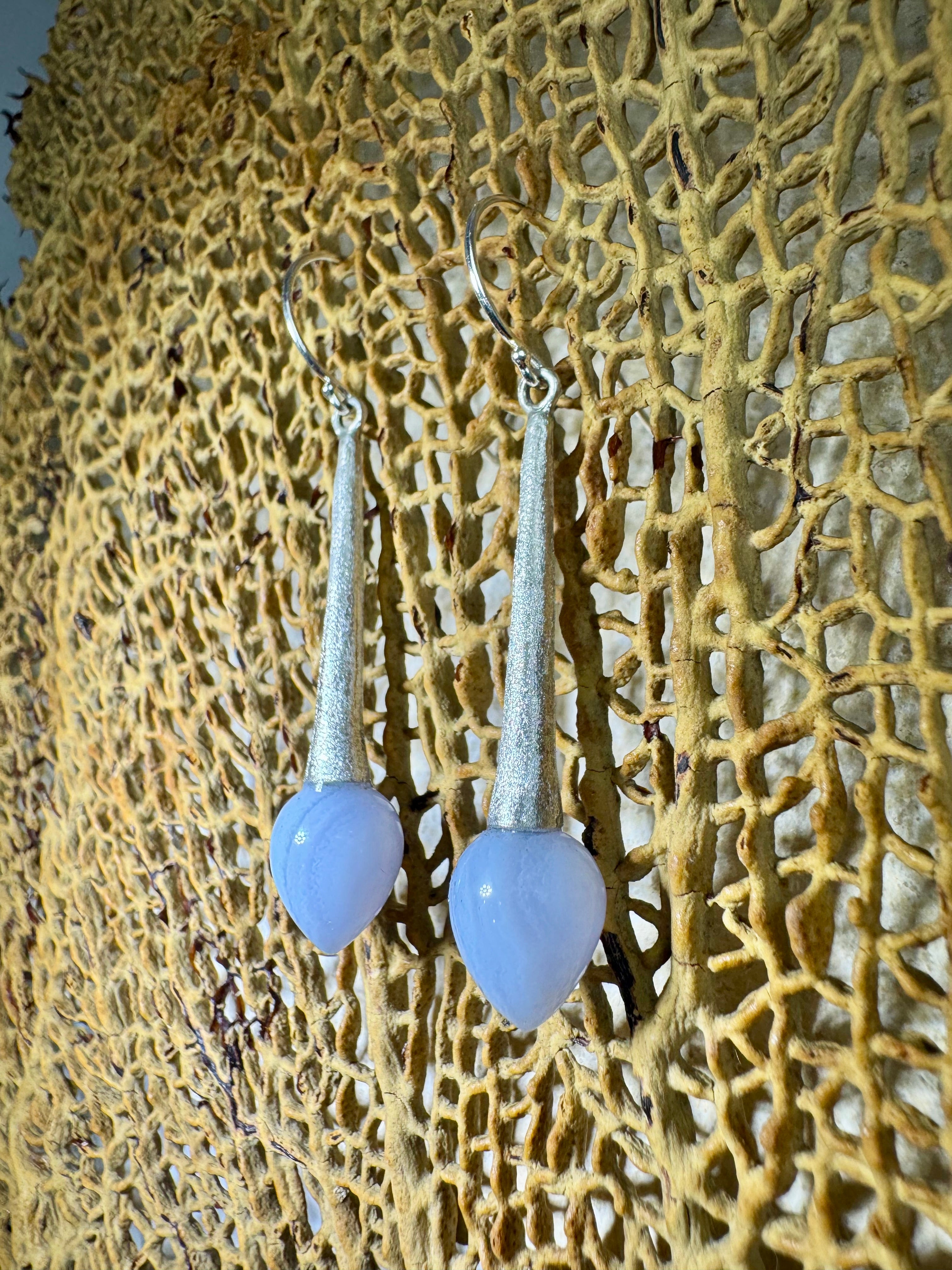 Chalcedony Long Tapered Sterling Dangles