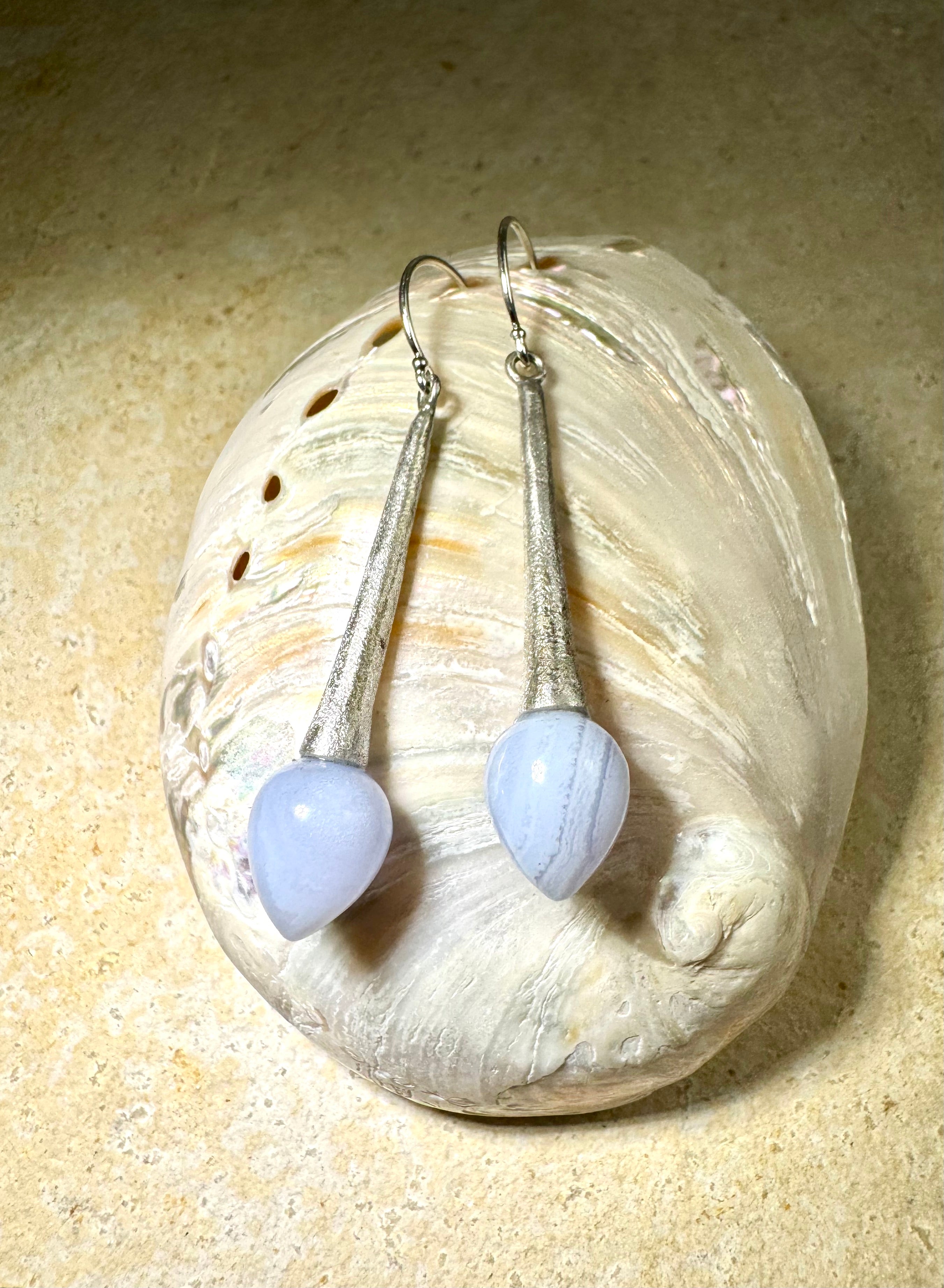Chalcedony Long Tapered Sterling Dangles