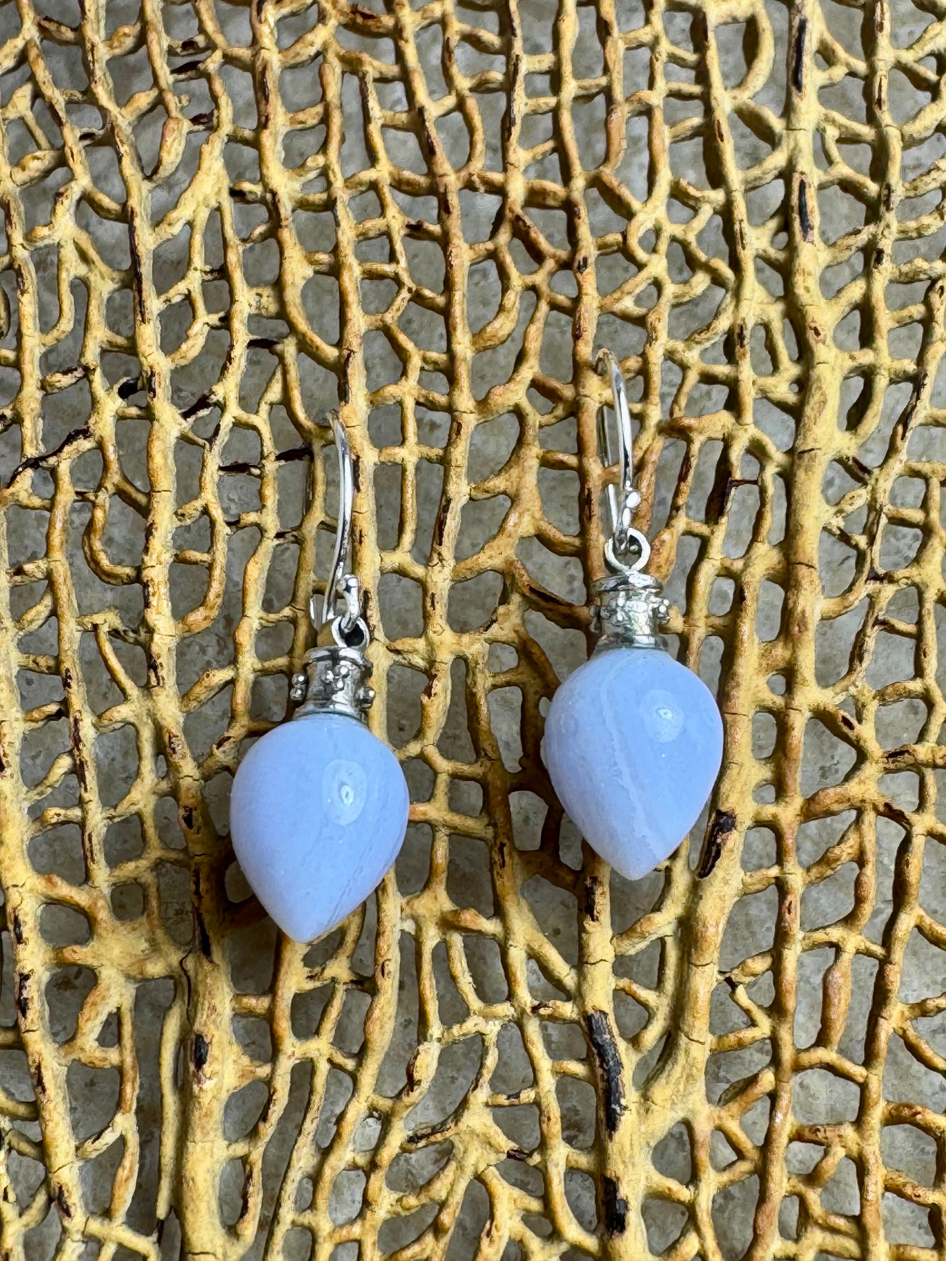 Chalcedony Beaded Rondelle Sterling Earrings