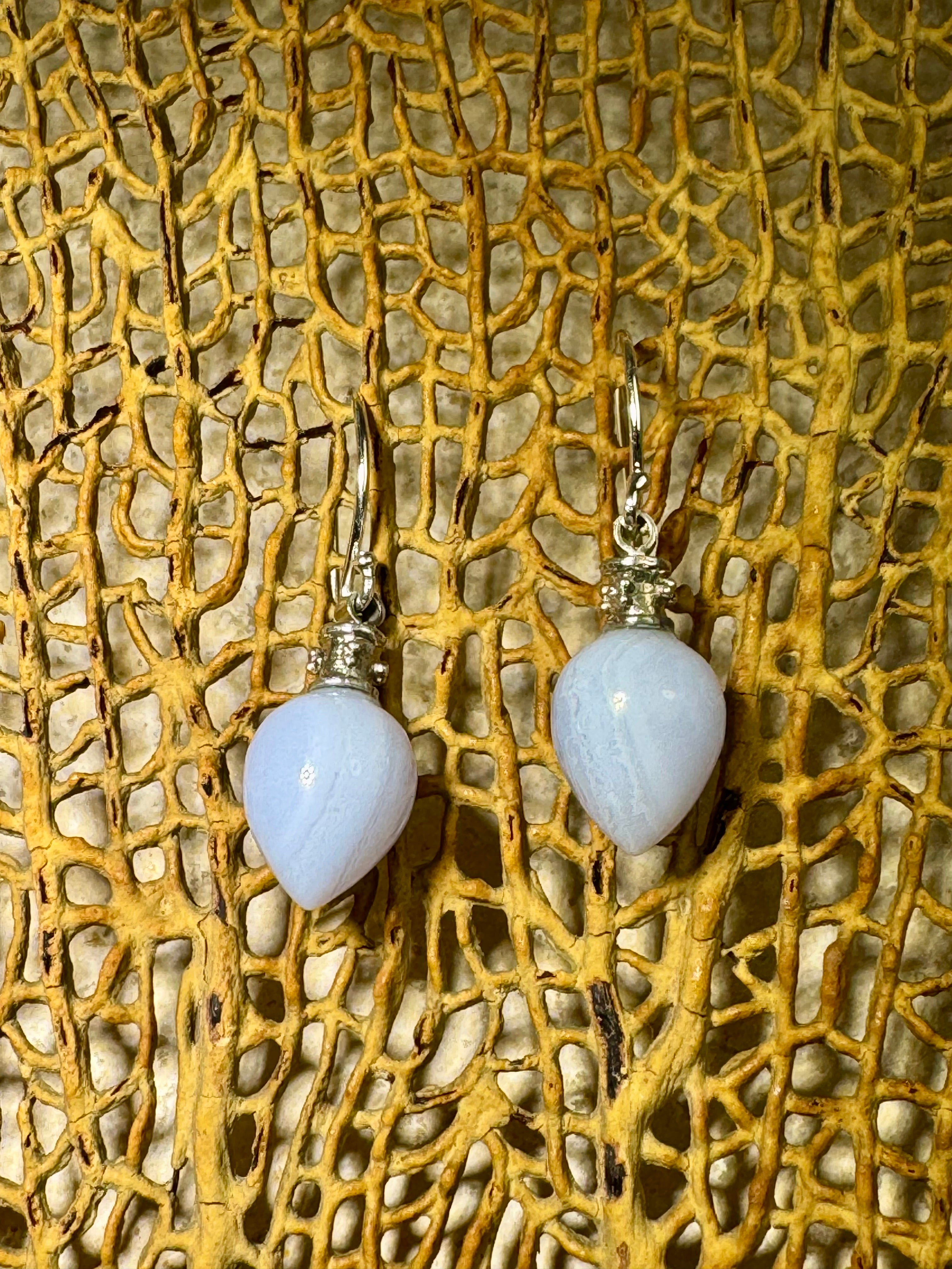 Chalcedony Beaded Rondelle Sterling Earrings