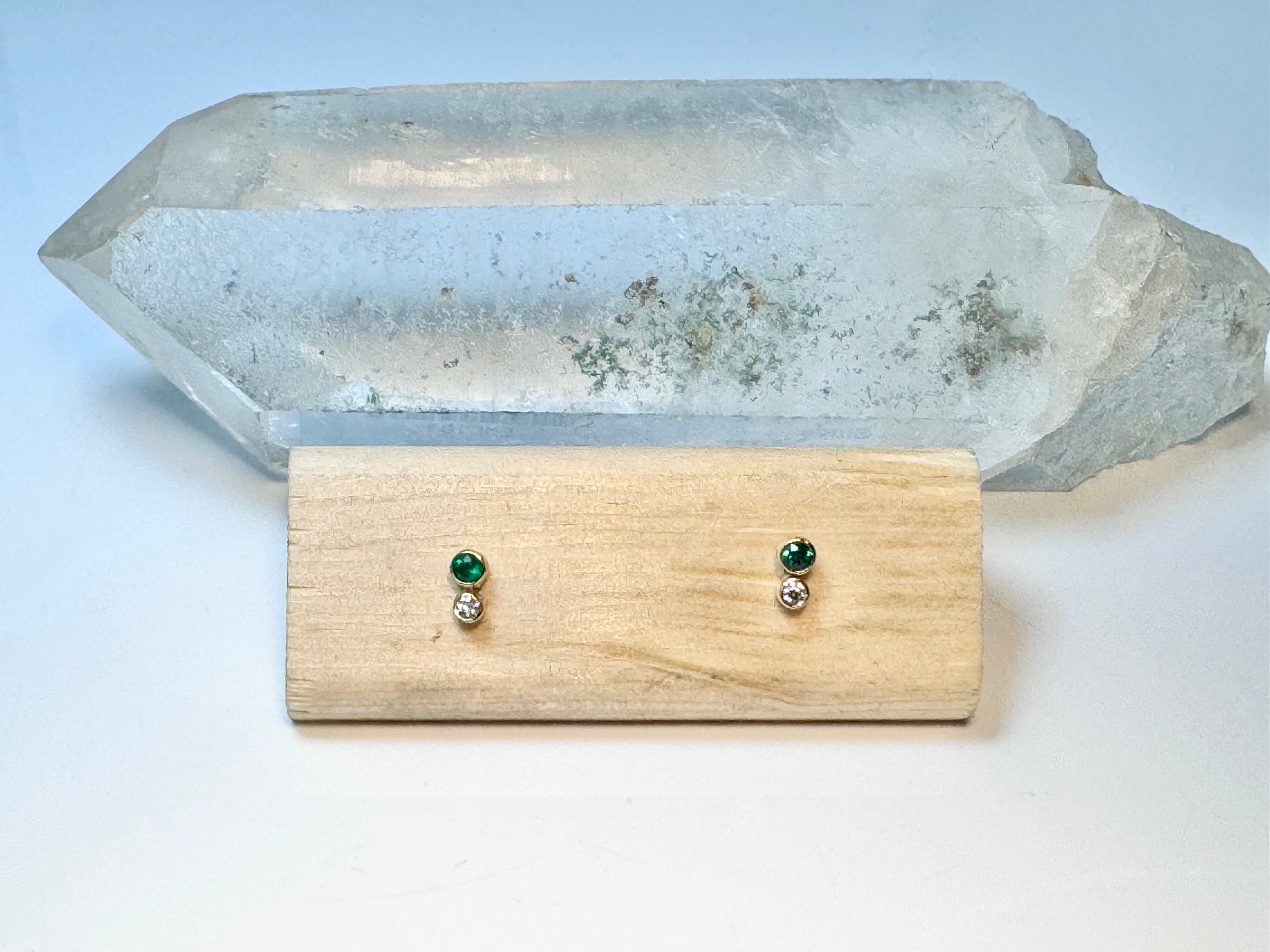 Emerald & Diamond 18k Studs