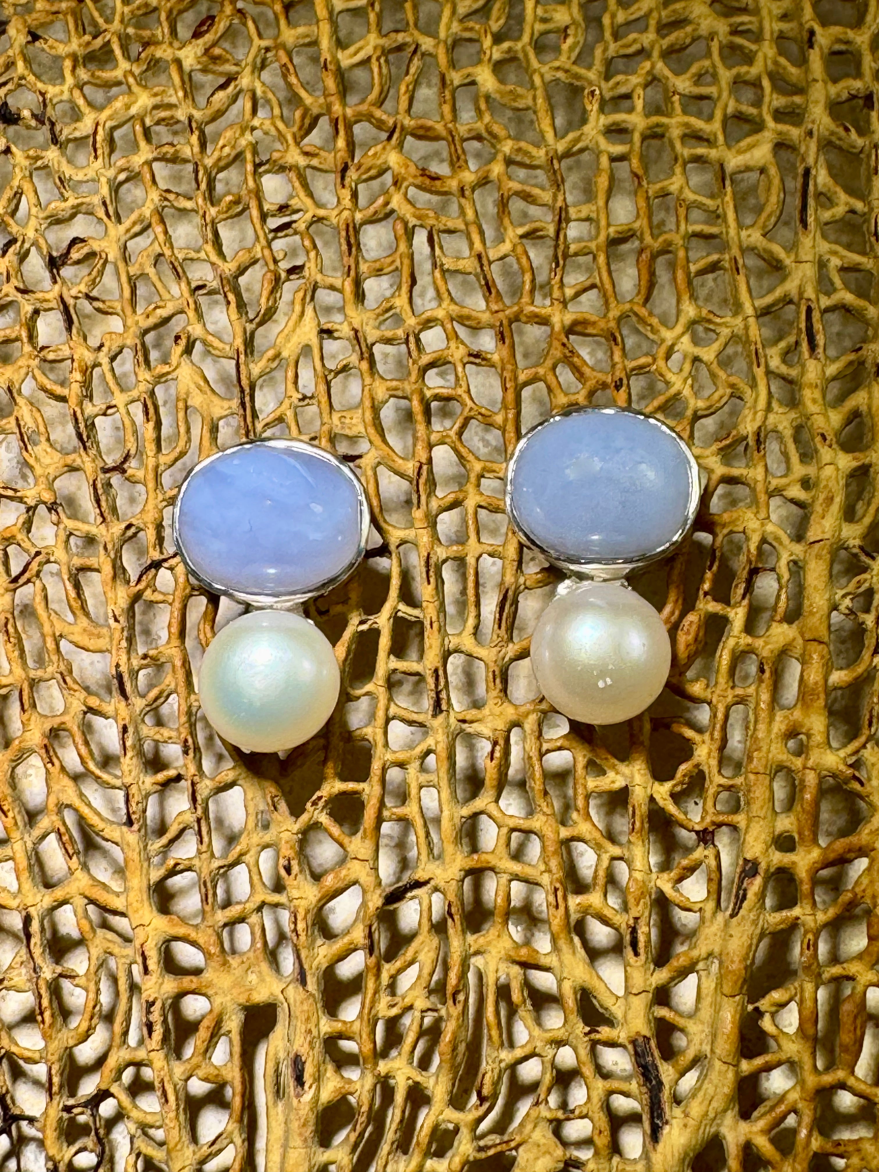 Chalcedony Pearl Sterling Studs