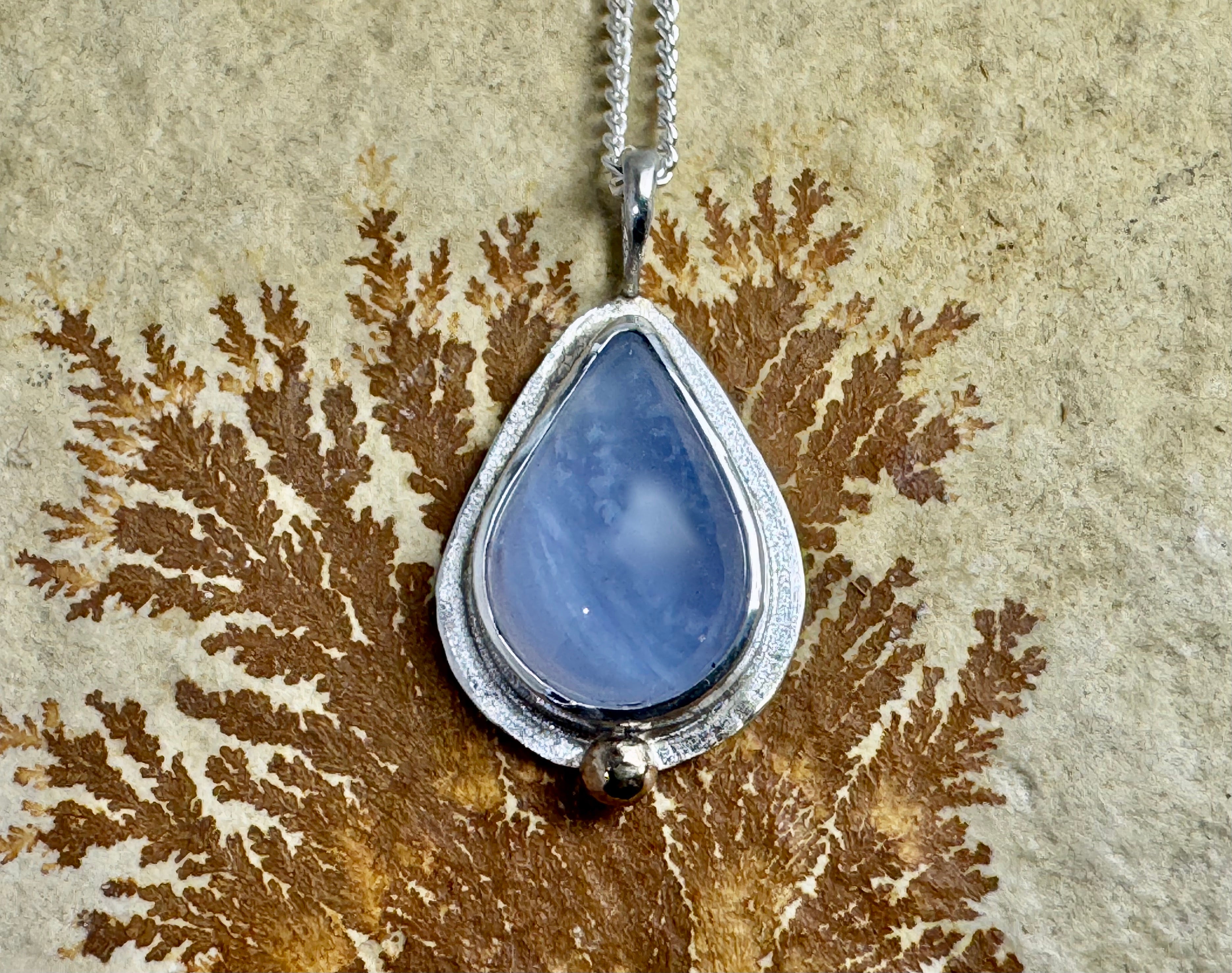 Chalcedony Tear Sterling &amp; 18k Pendant