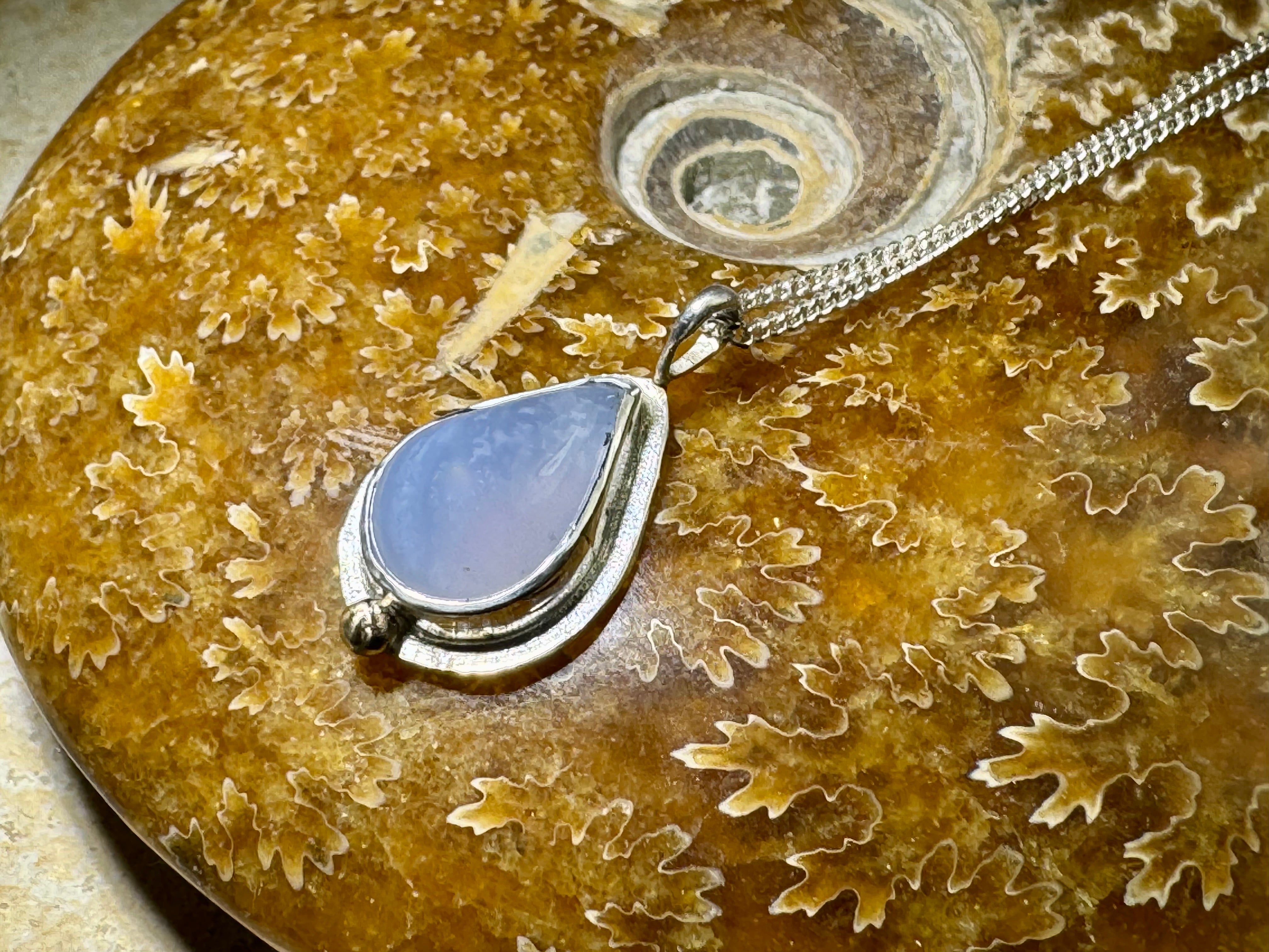 Chalcedony Tear Sterling &amp; 18k Pendant