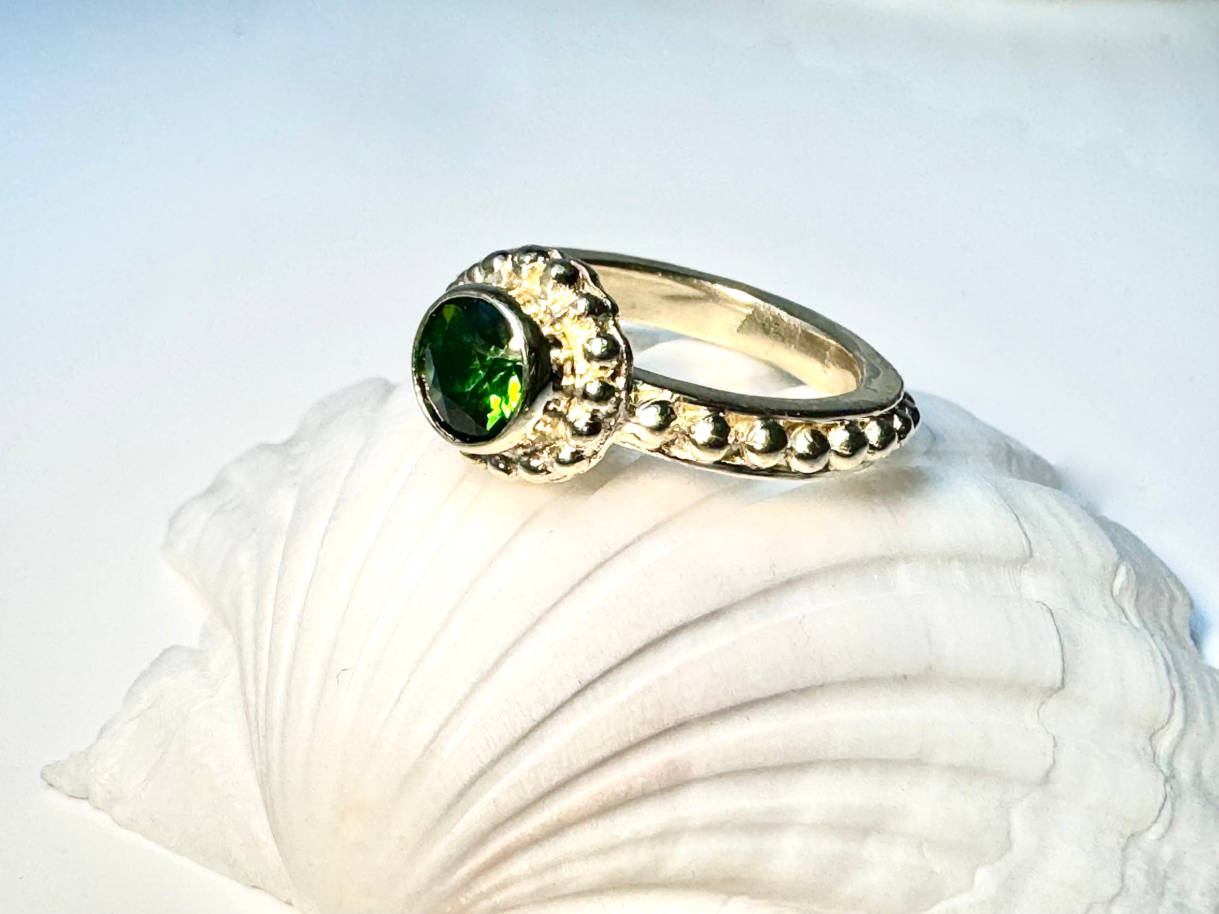 Green Tourmaline Beaded 14k Ring