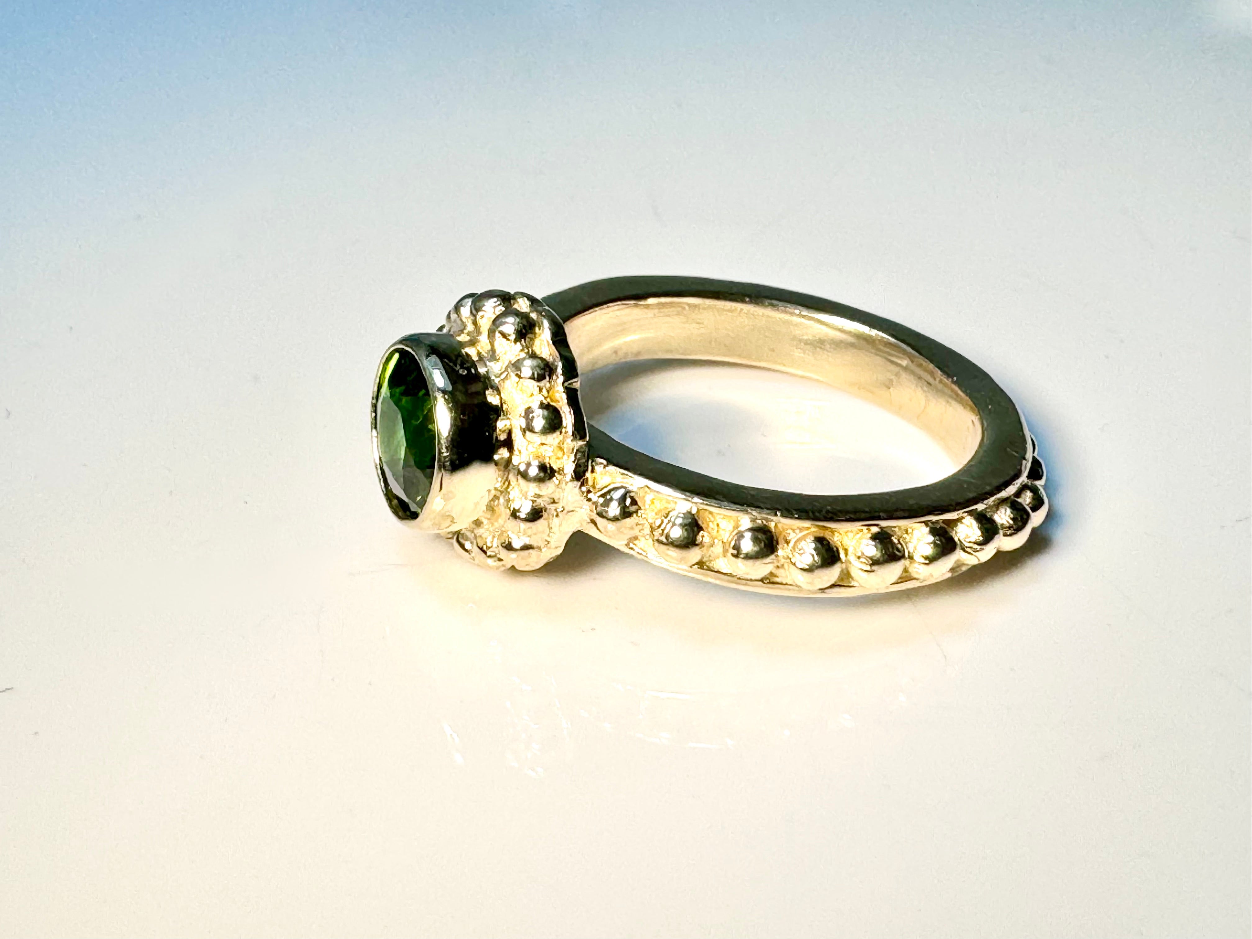 Green Tourmaline Beaded 14k Ring