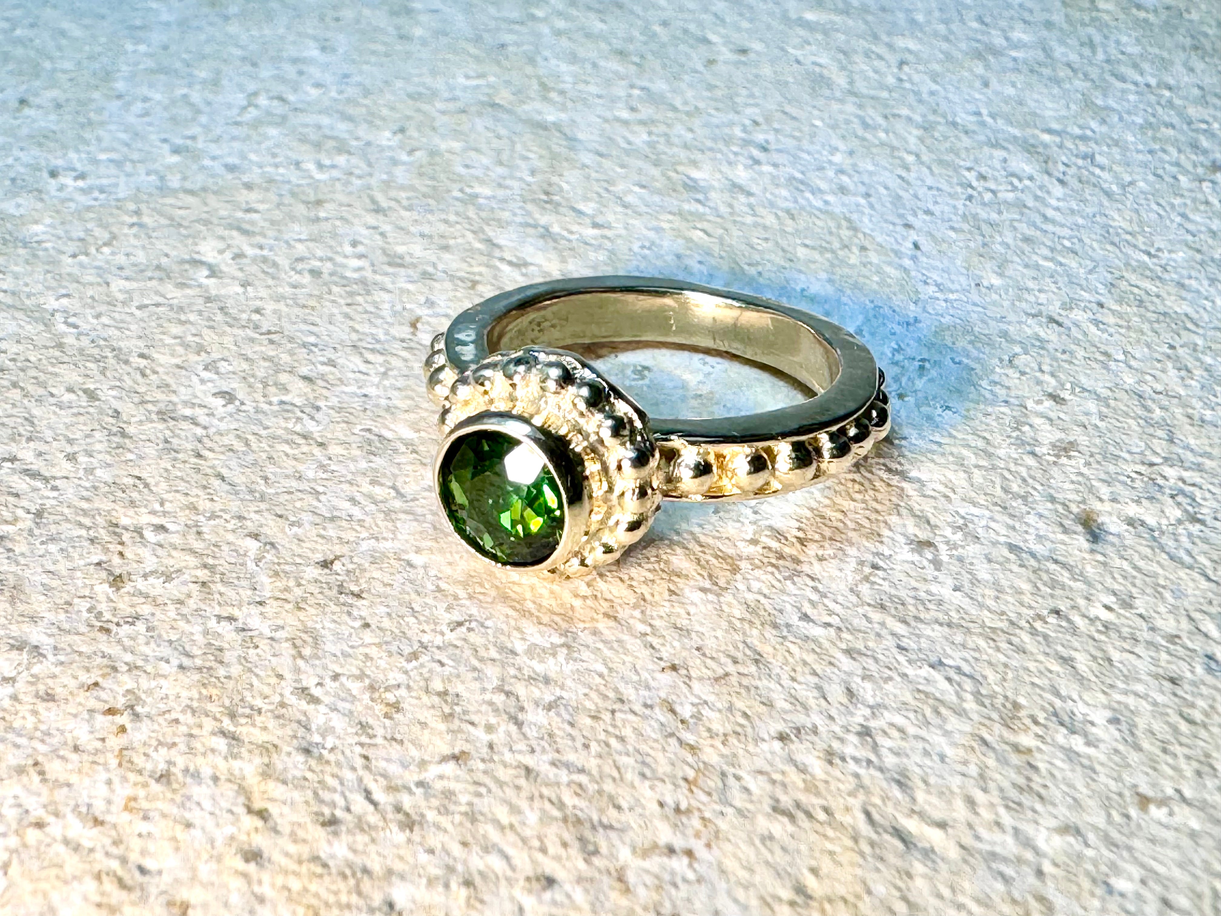 Green Tourmaline Beaded 14k Ring