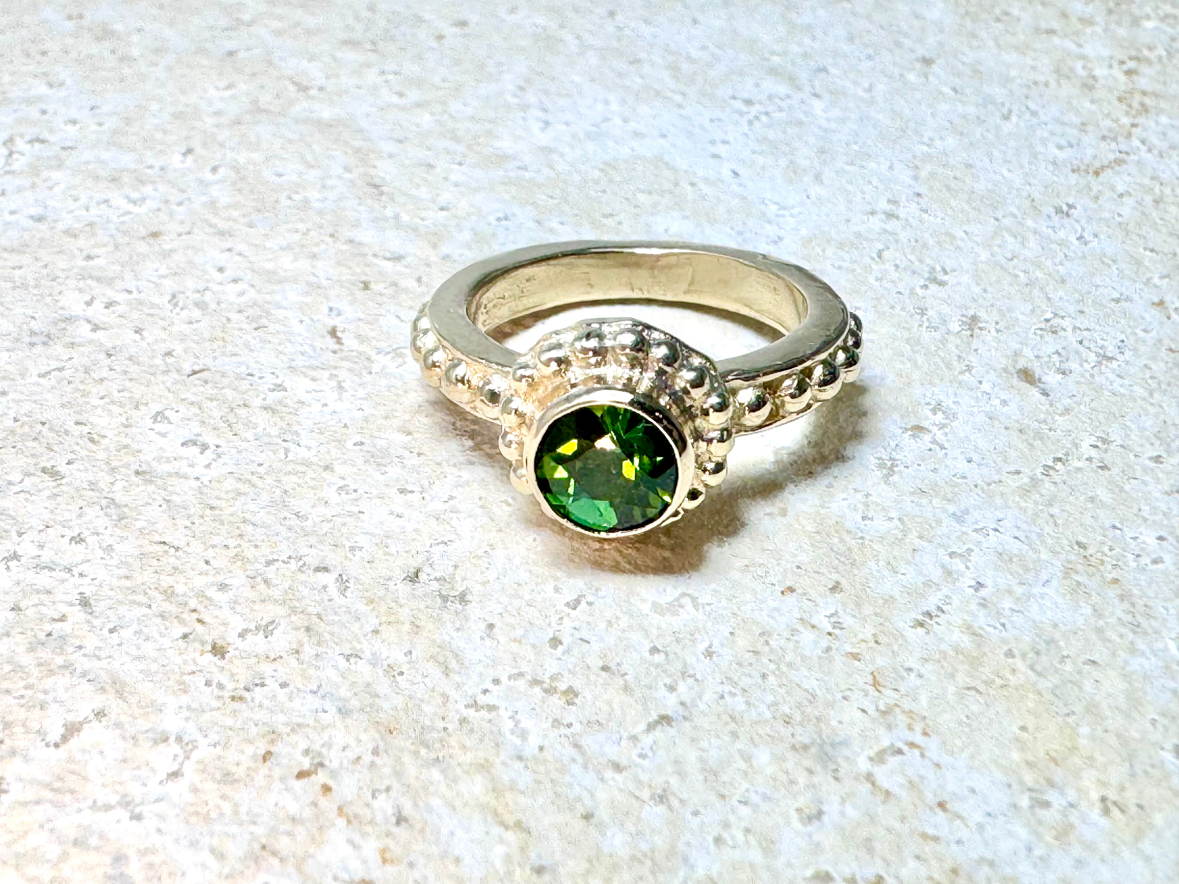 Green Tourmaline Beaded 14k Ring