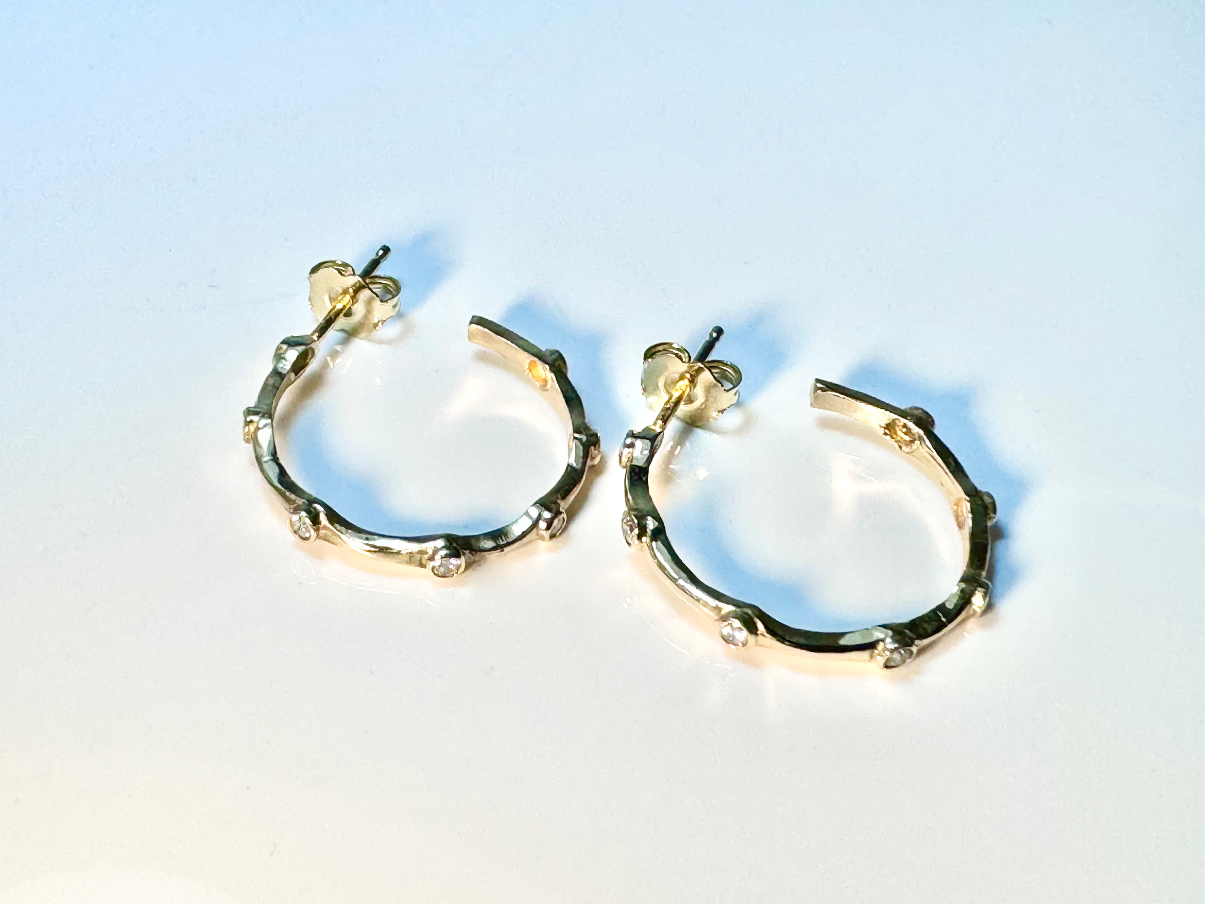 Diamond Bamboo 14k Hoops