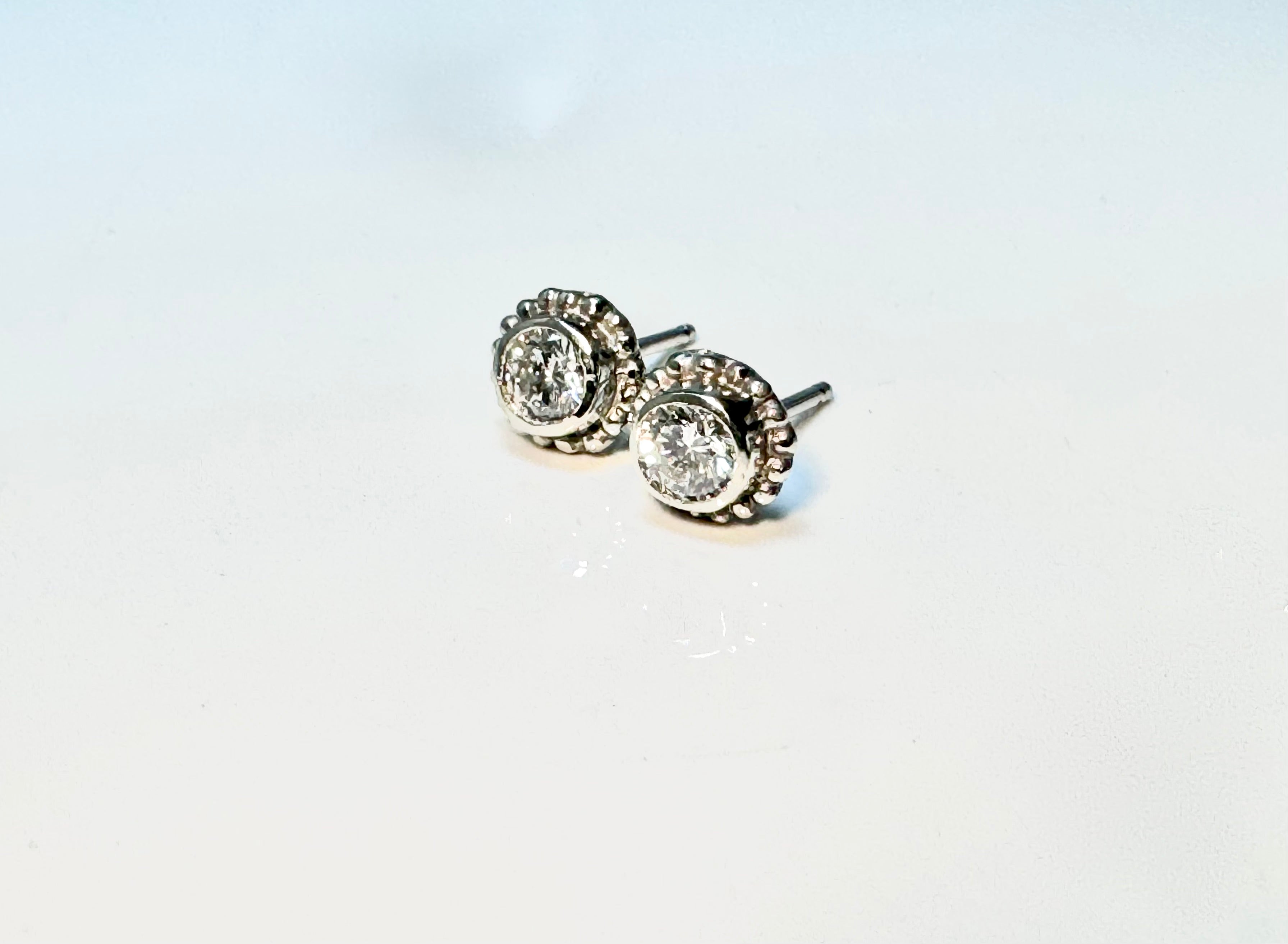 Diamond Beaded 14k White Gold Studs