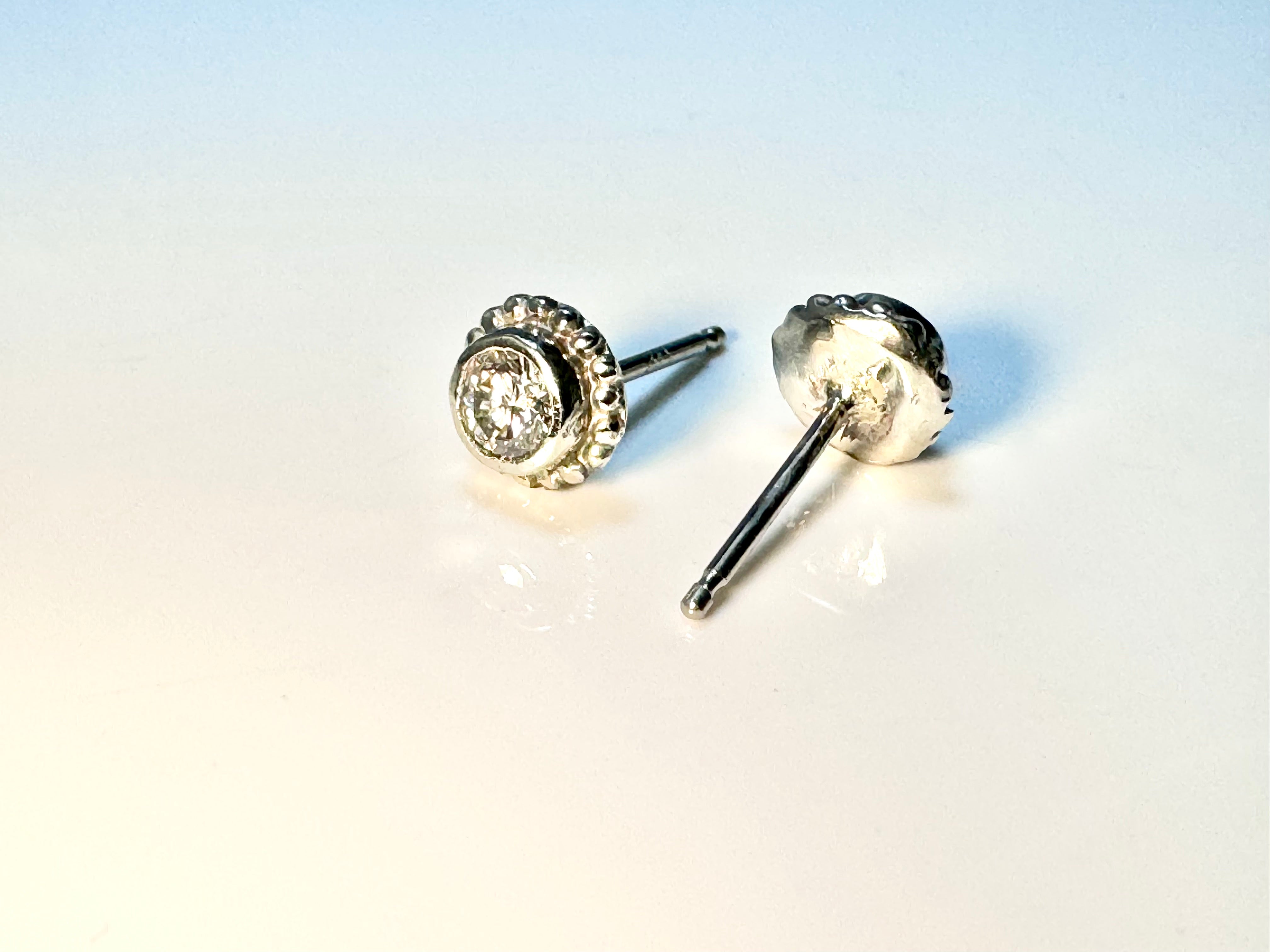 Diamond Beaded 14k White Gold Studs