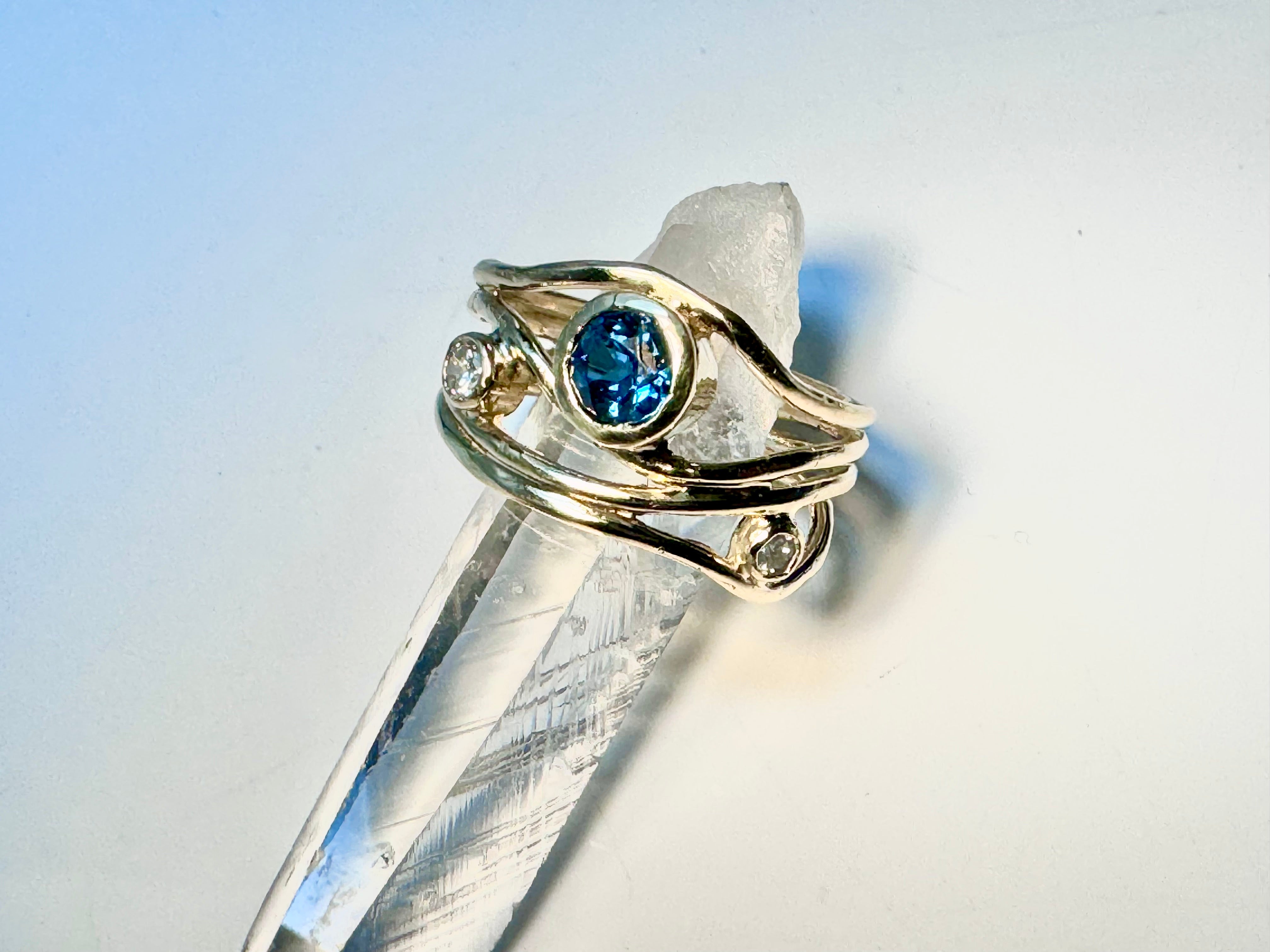 Indicolite Tourmaline Diamond 14k Ring