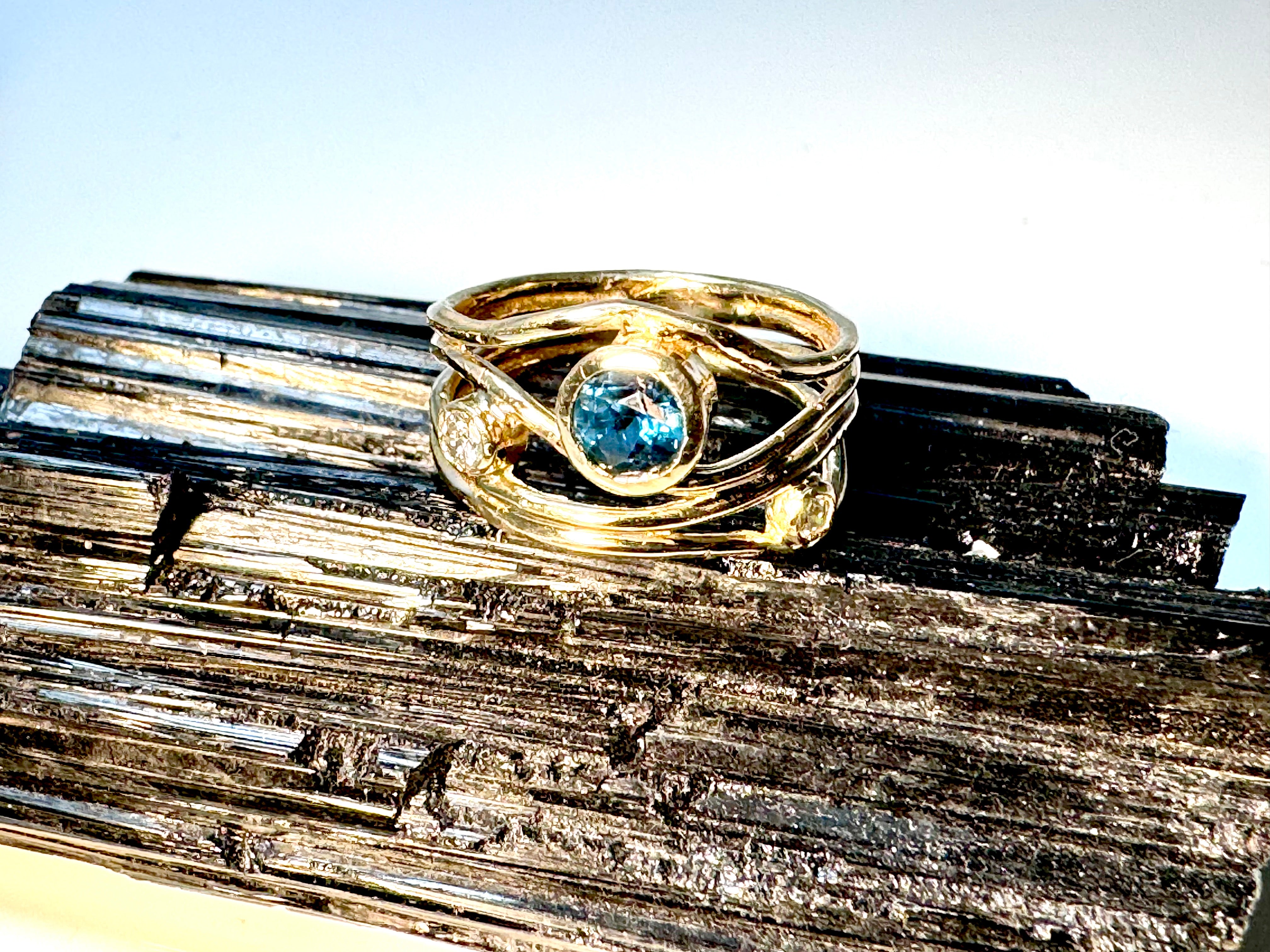 Indicolite Tourmaline Diamond 14k Ring