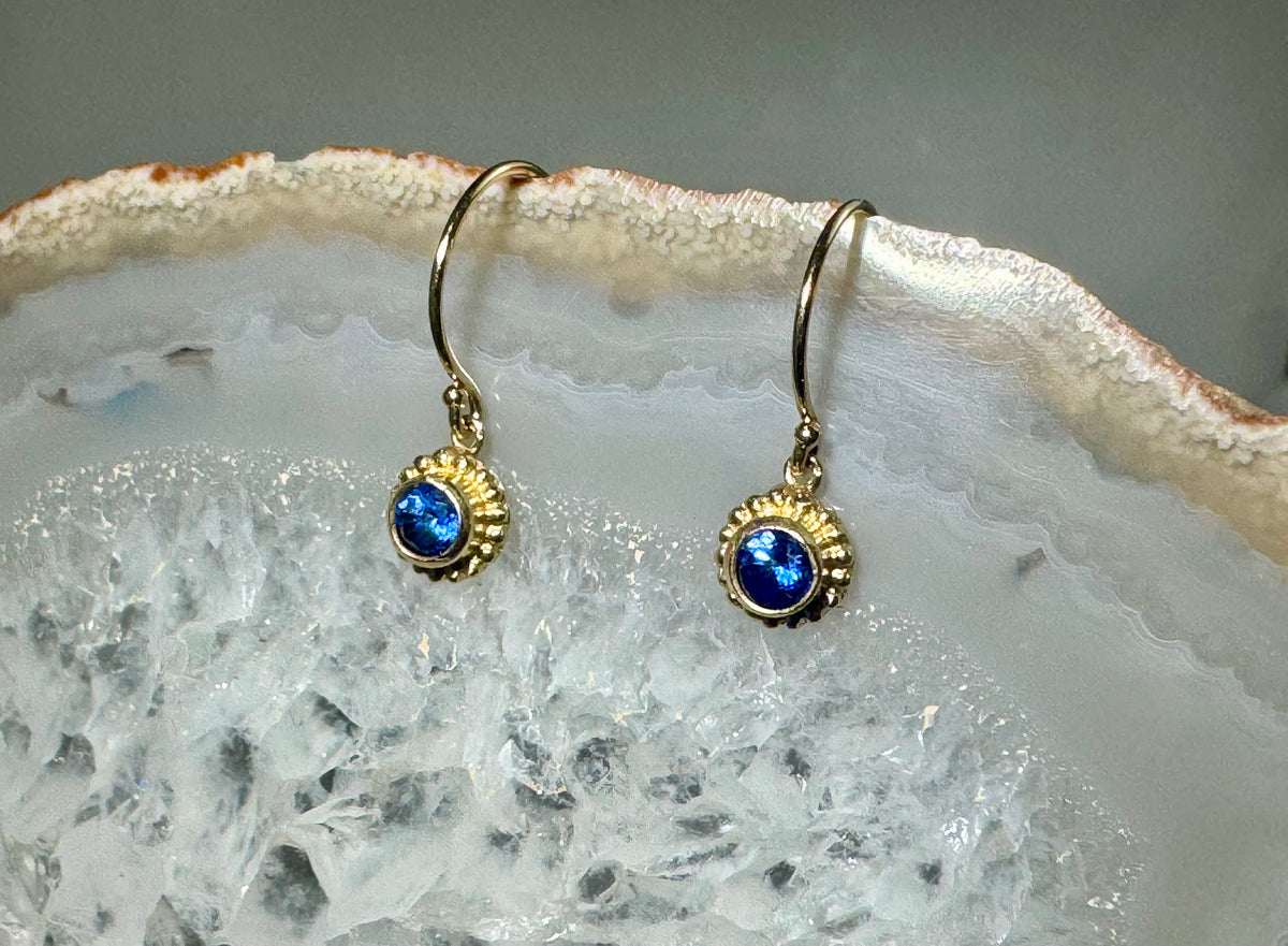 Sapphire Beaded Bezel 14k Dangles