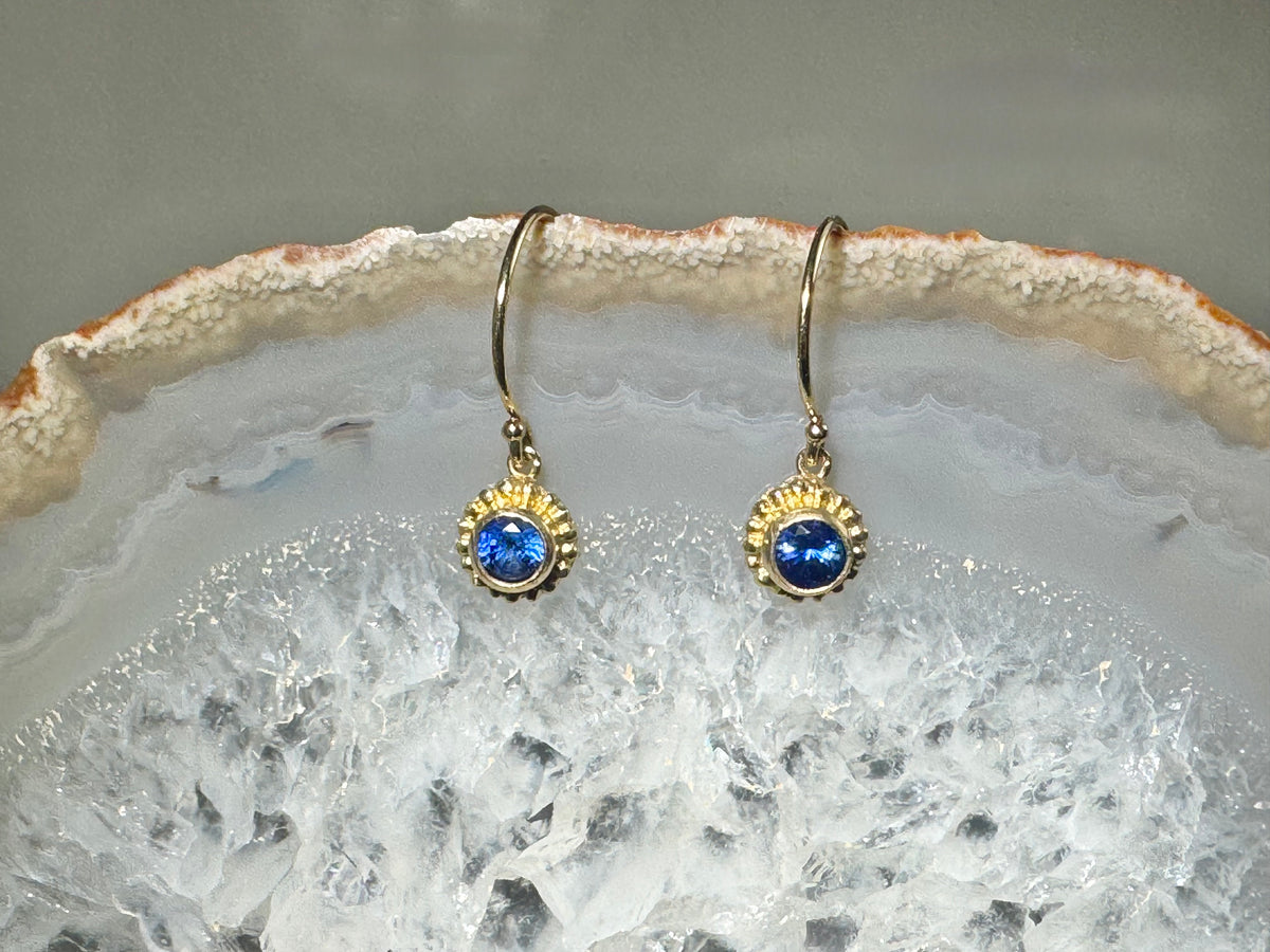 Sapphire Beaded Bezel 14k Dangles