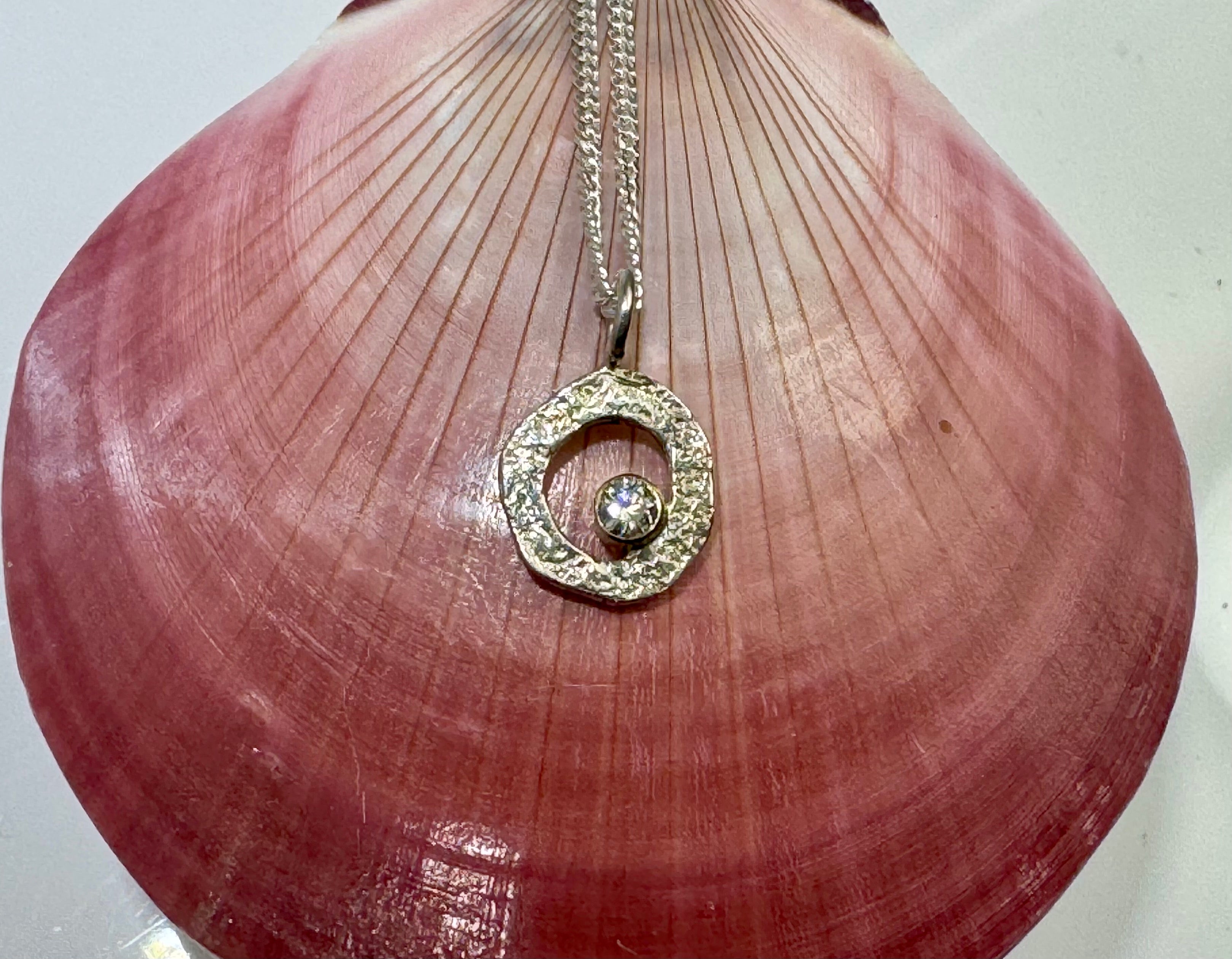 Diamond Textured Open Disc Sterling Silver Pendant