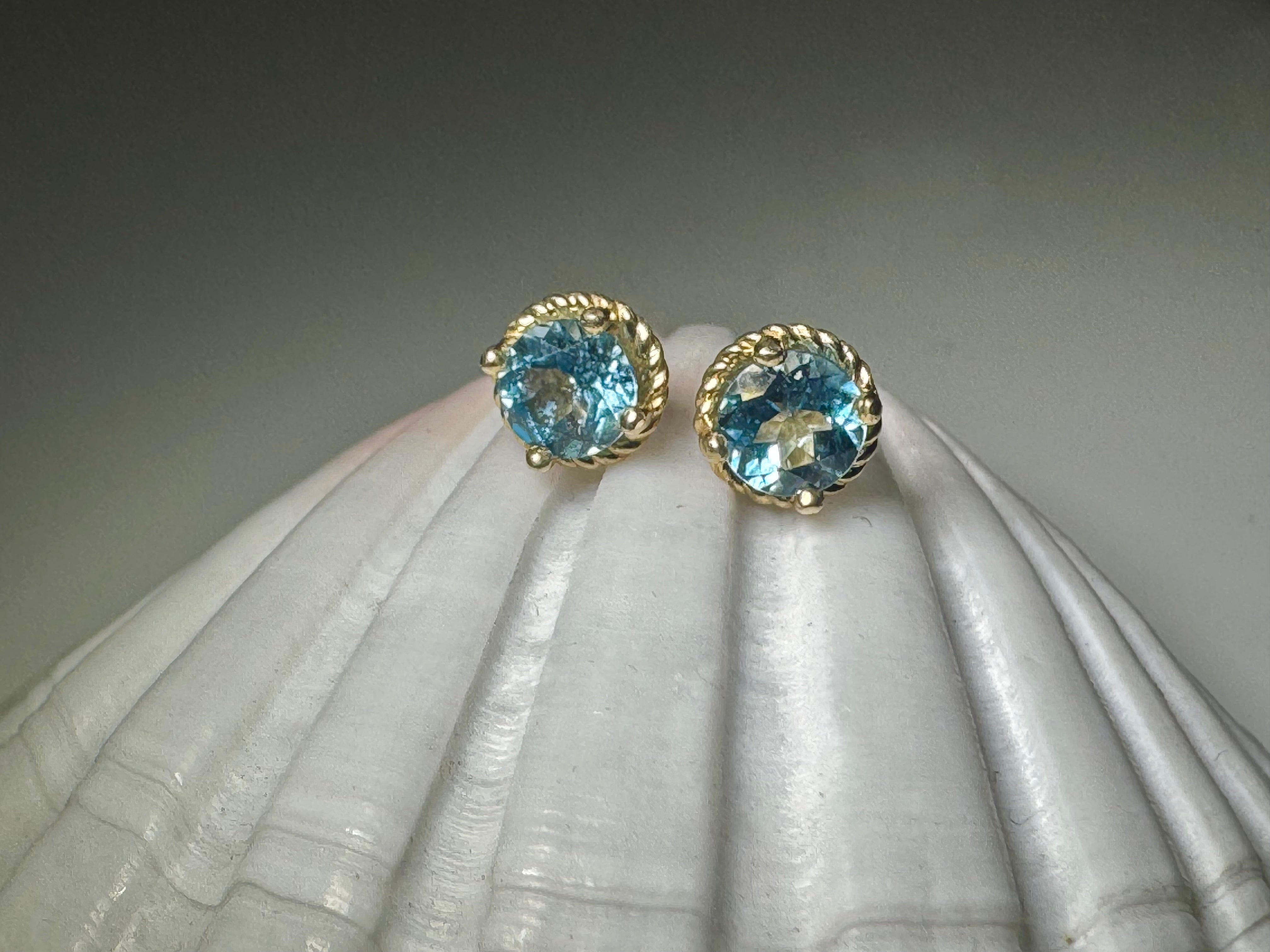 Blue Topaz 14k Rope Studs