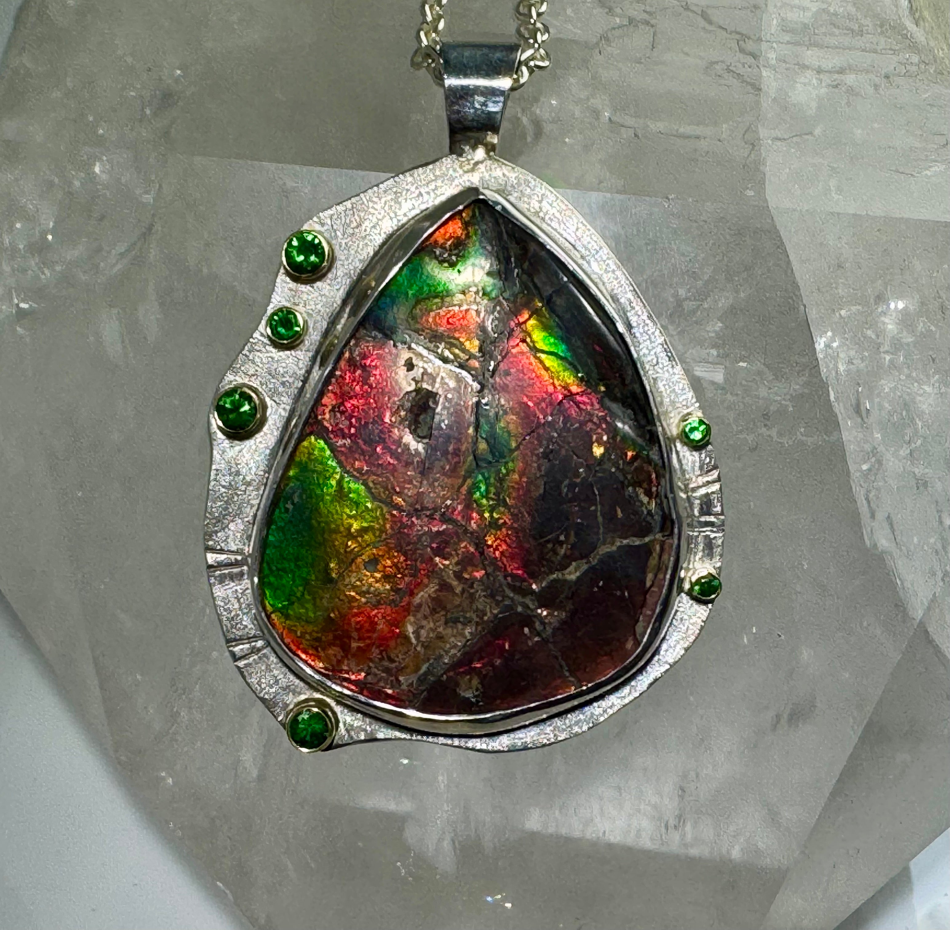 Ammolite & Tsavorite Garnet Penant