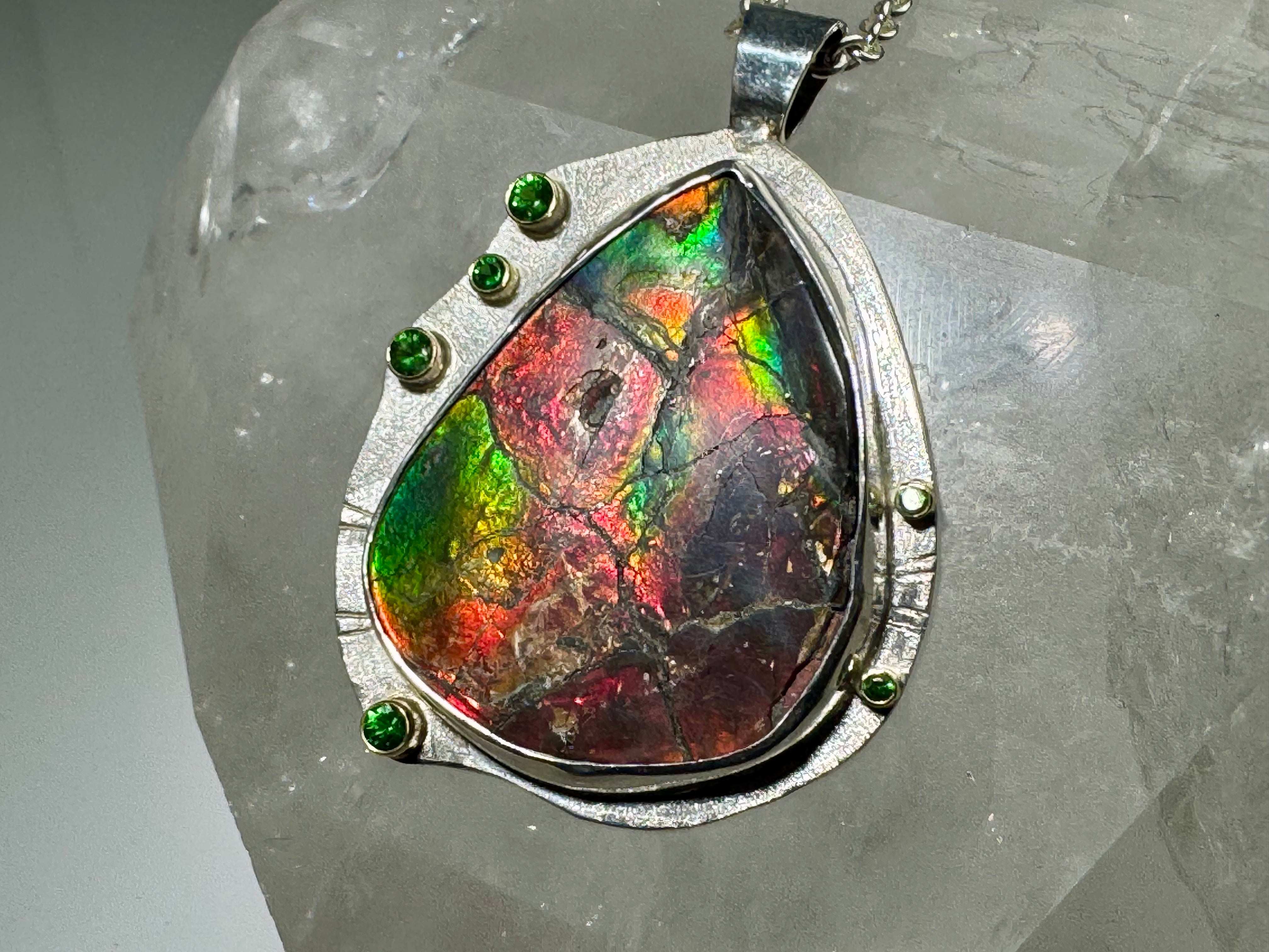 Ammolite & Tsavorite Garnet Penant