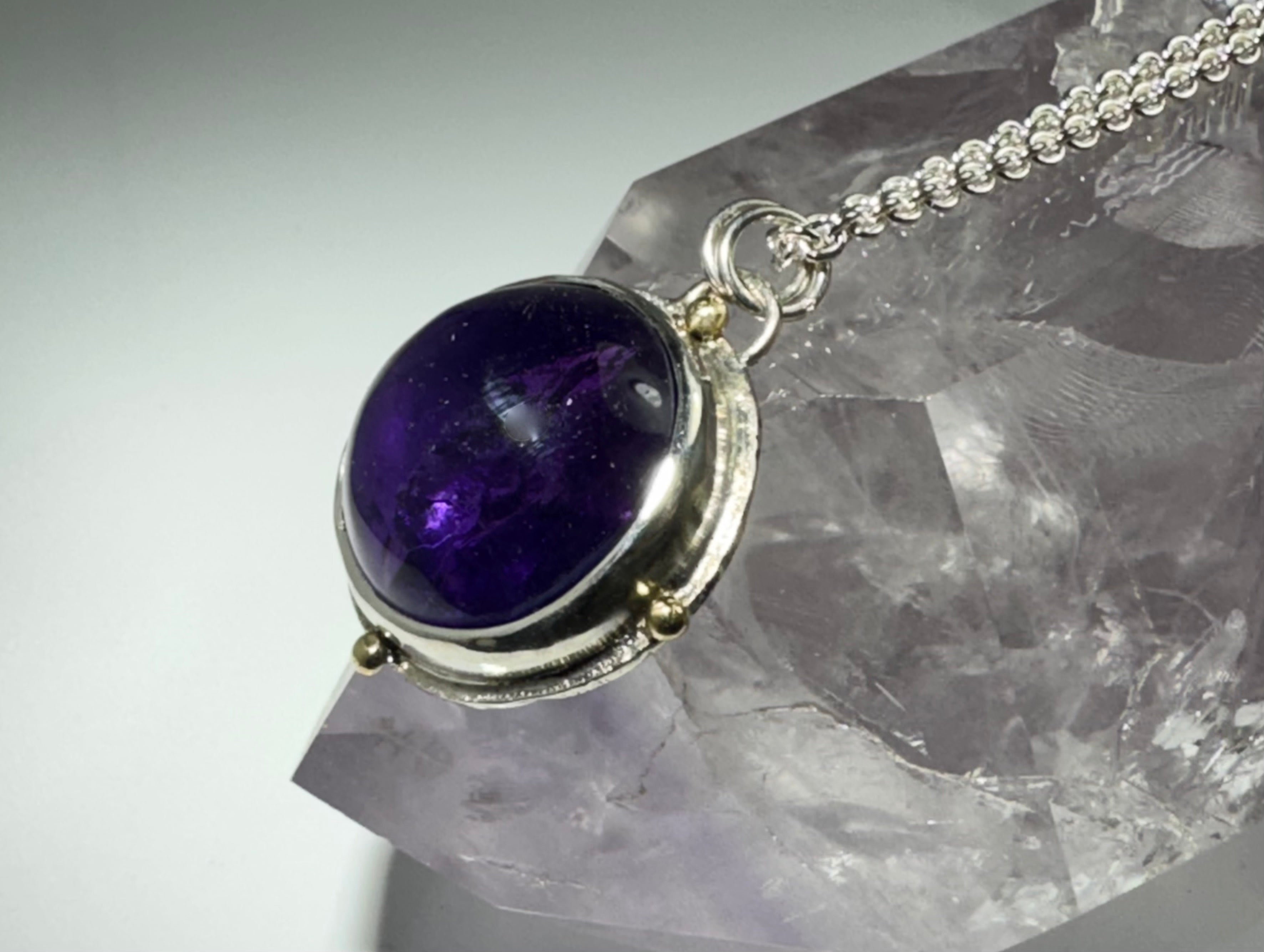 Amethyst Round Two Tone Pendant