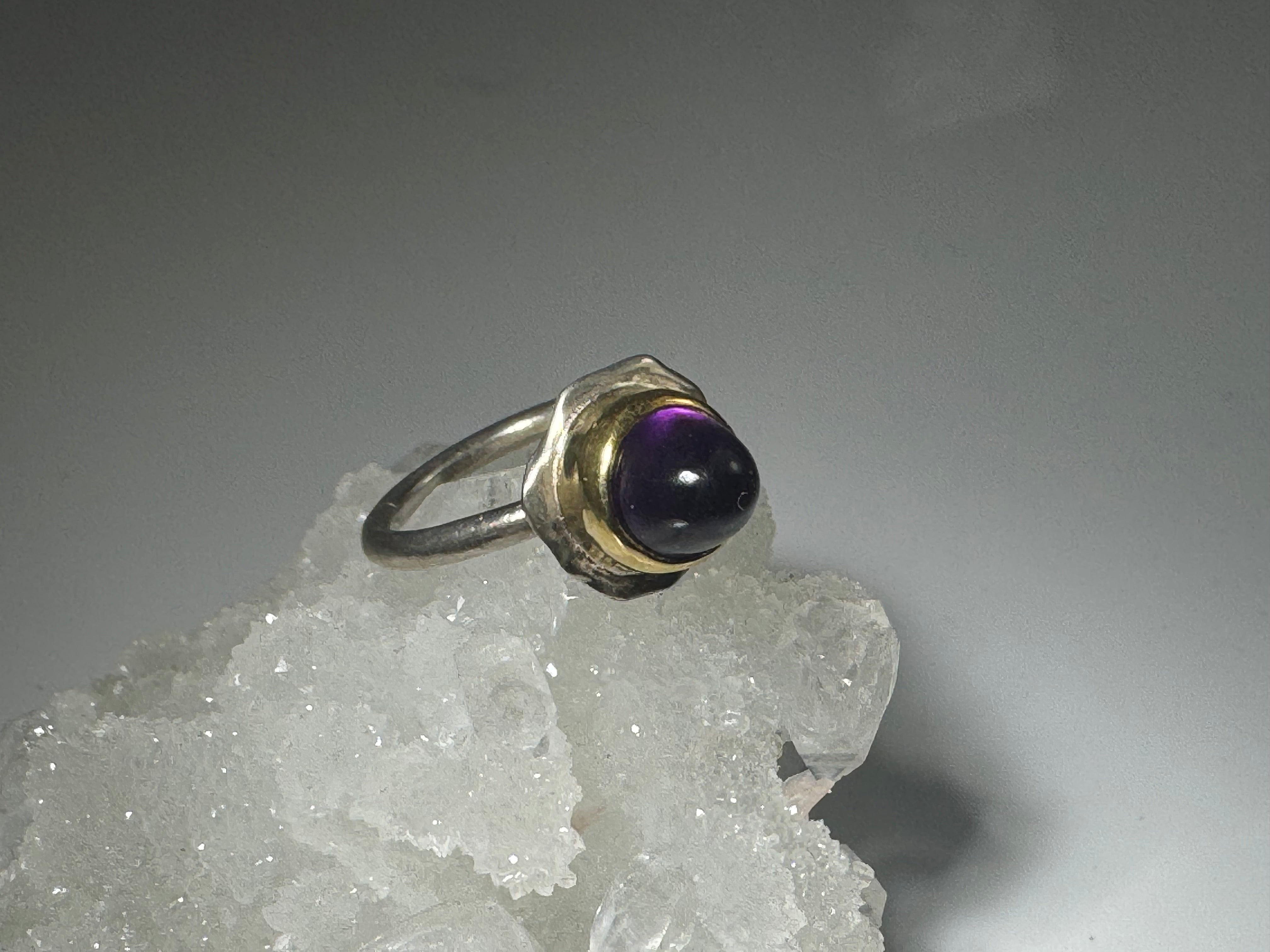 Amethyst Bullet Two Tone Ring