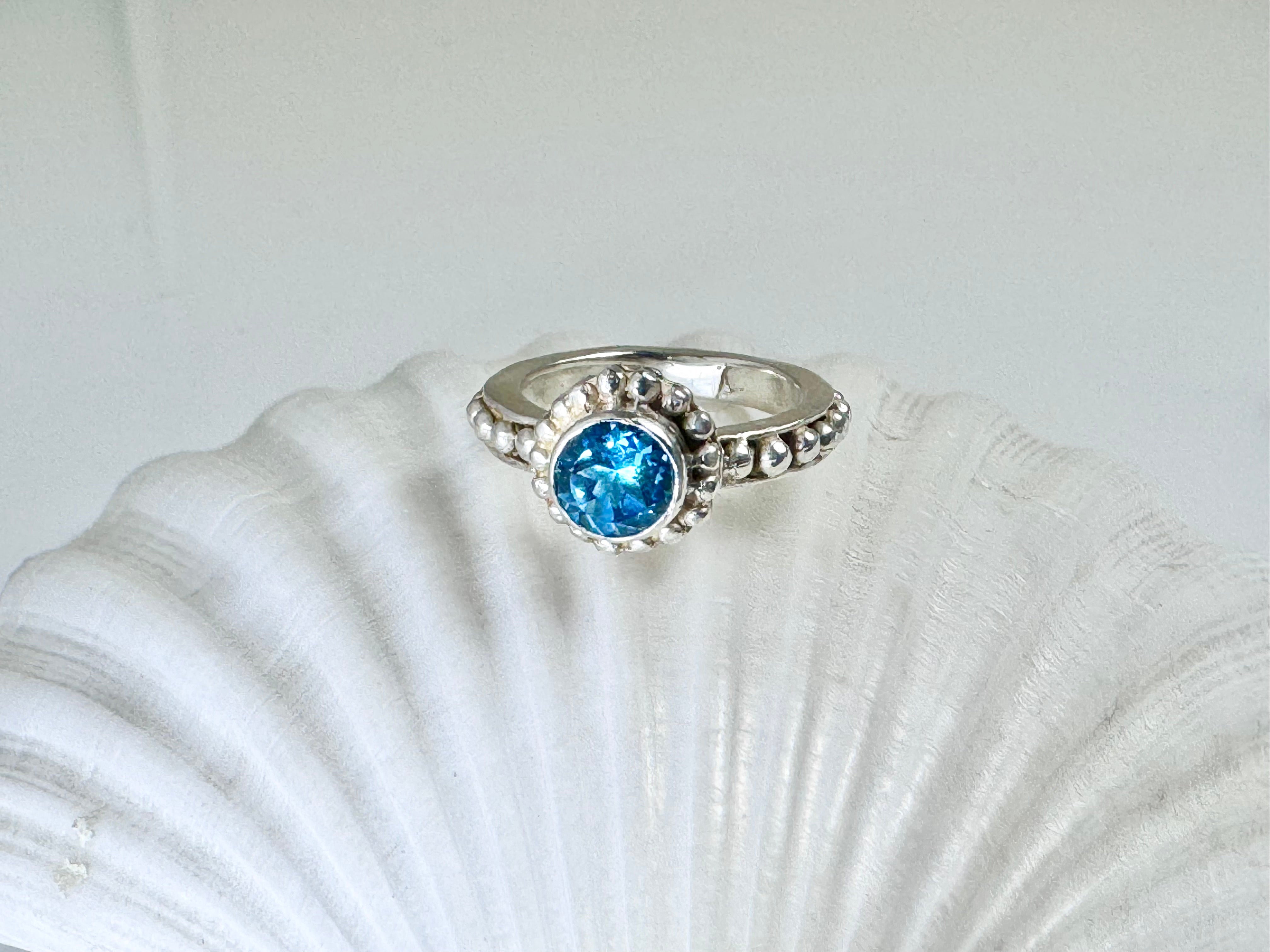 Swiss Blue Topaz Beaded Ring