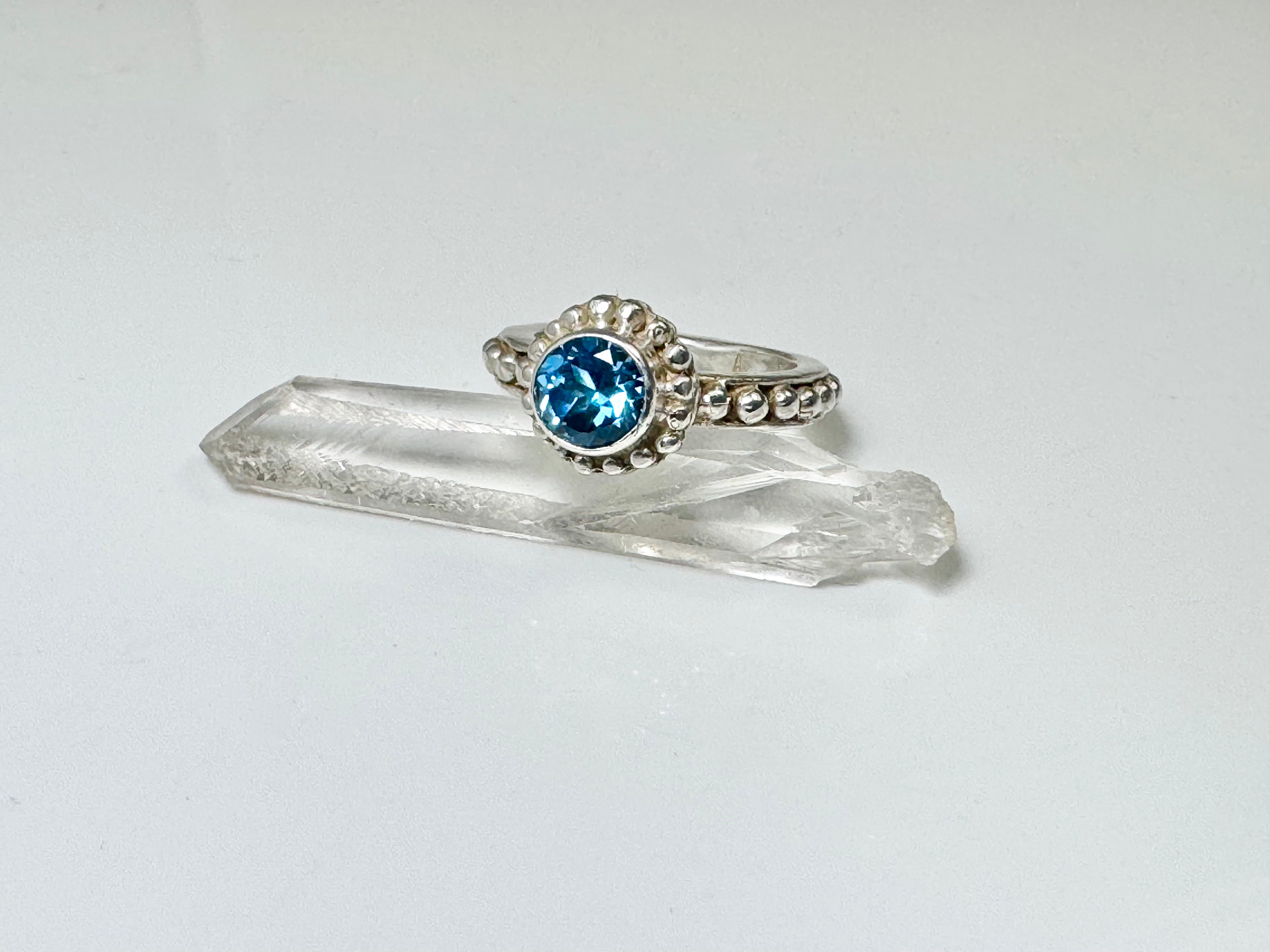 Swiss Blue Topaz Beaded Ring