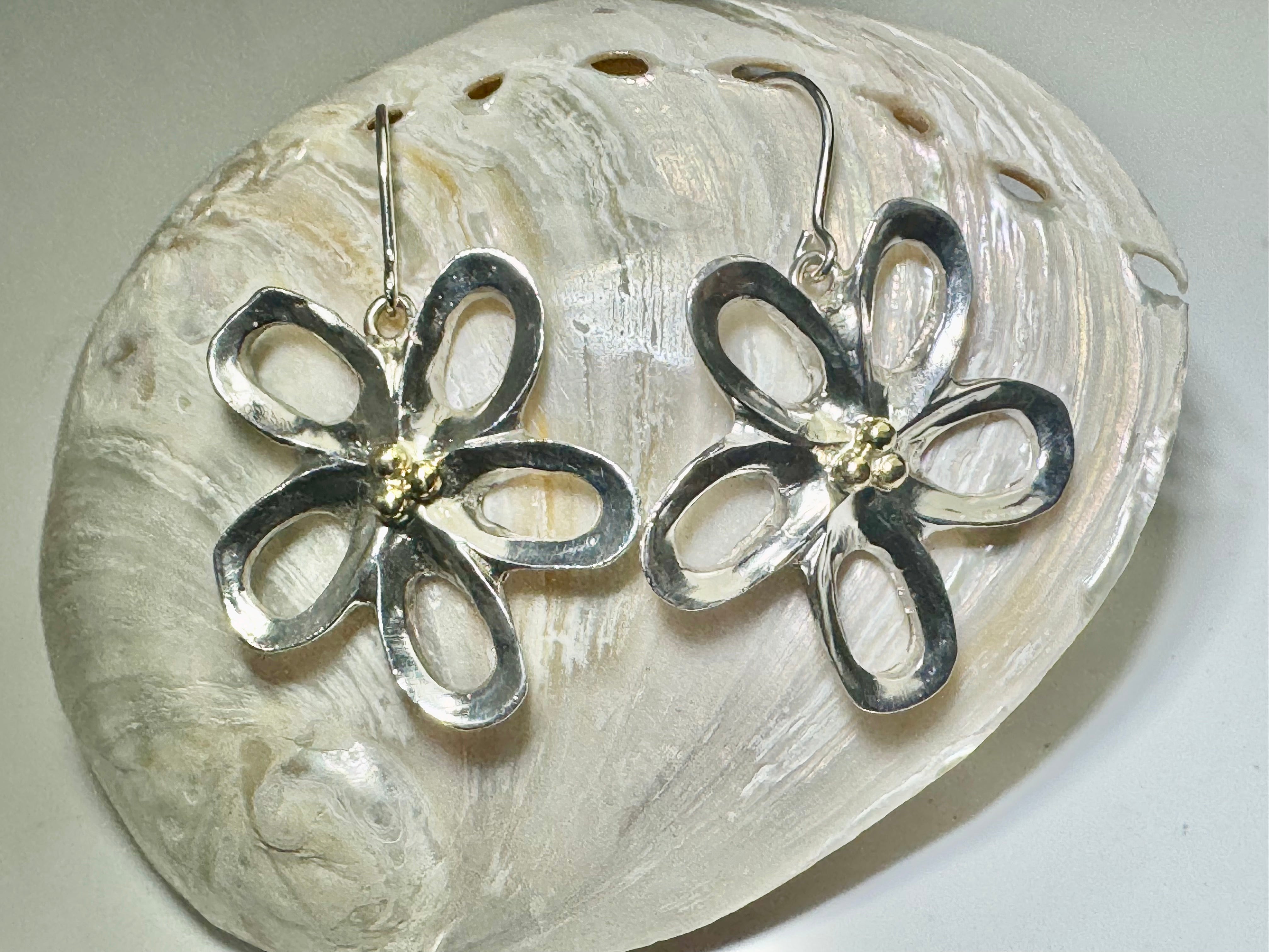 Large Open Flower 3 Bead Earrings