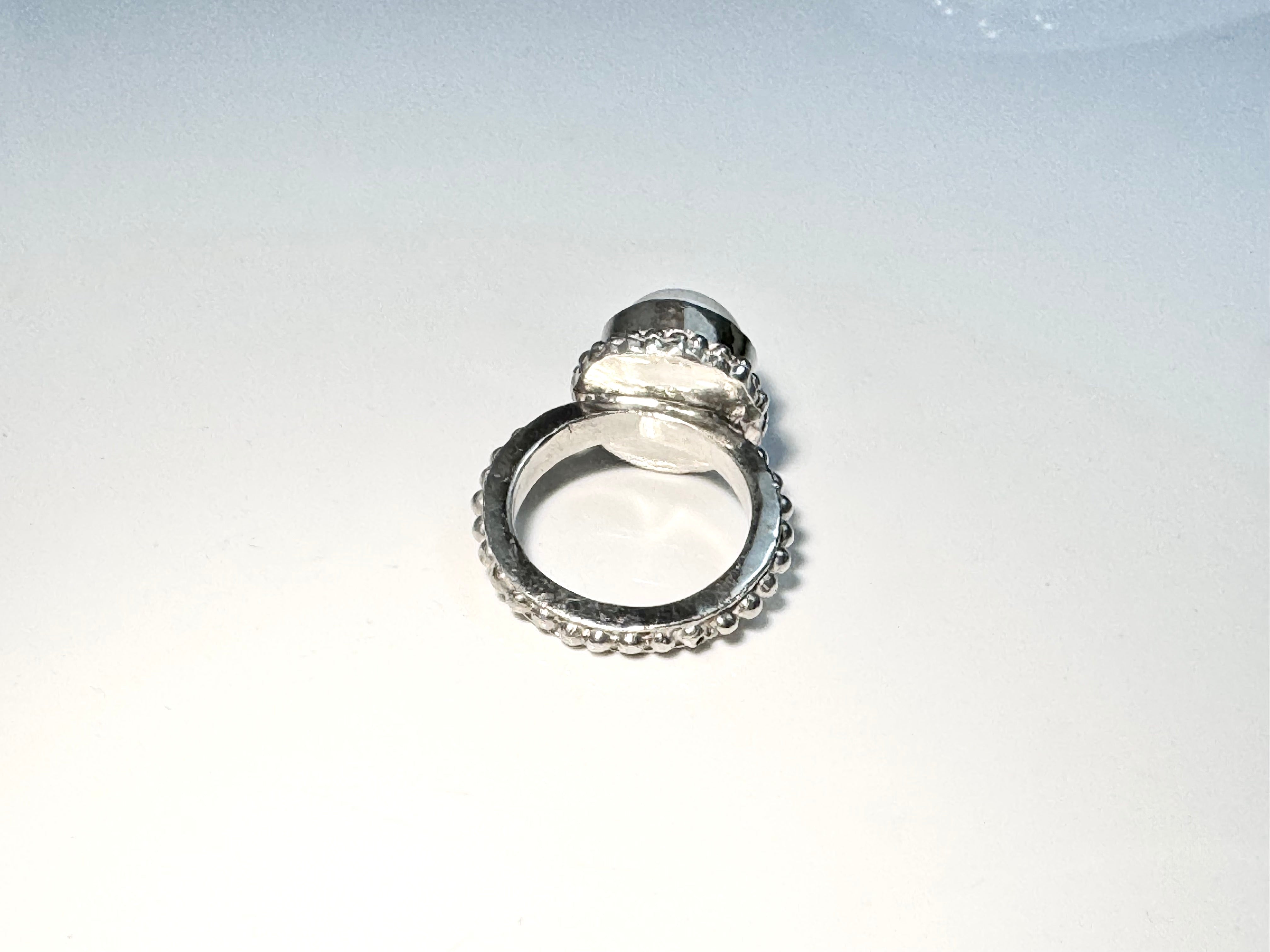 Pearl Beaded Bezel Sterling Ring