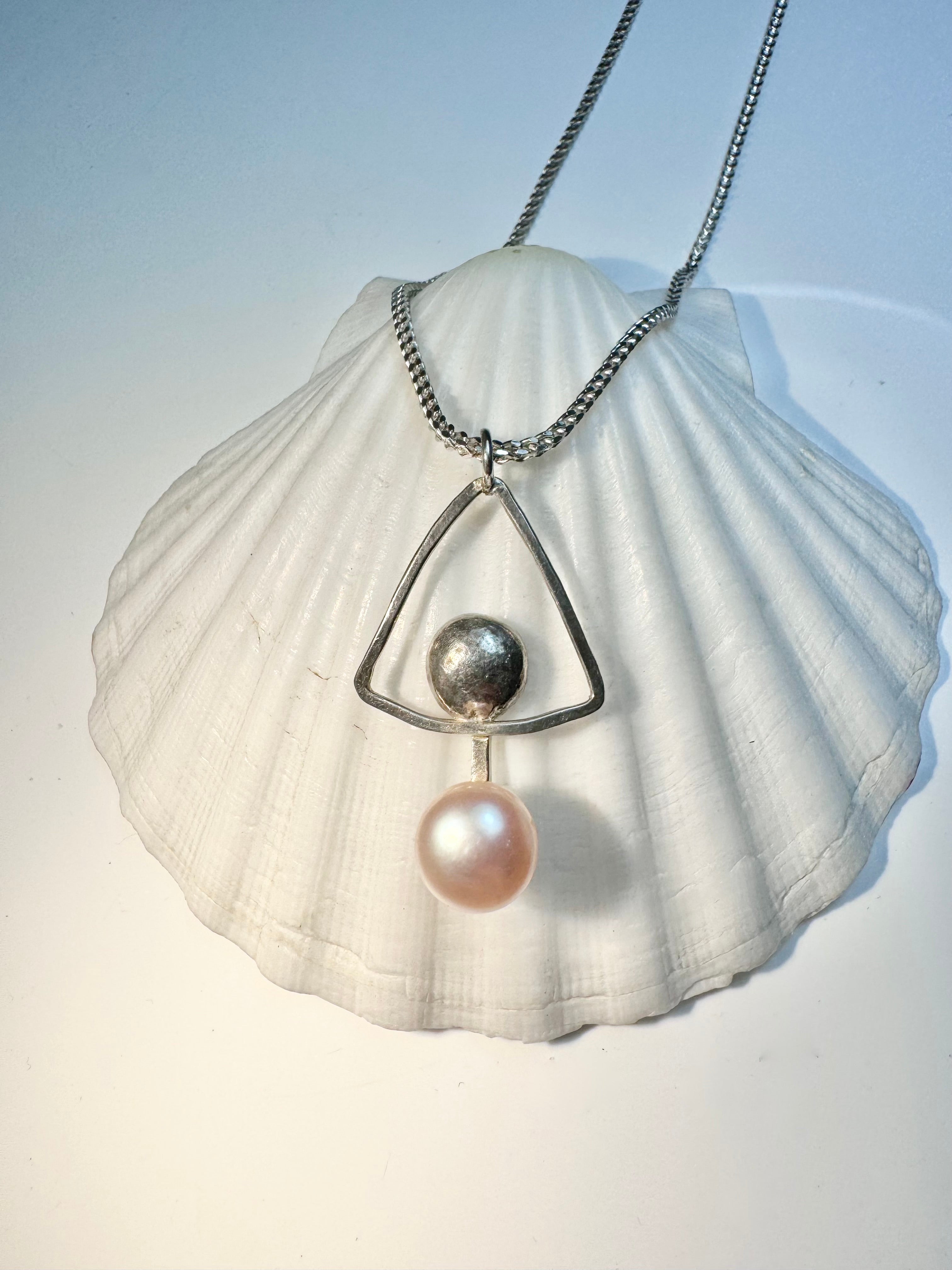Pink Pearl Triangle Pendant