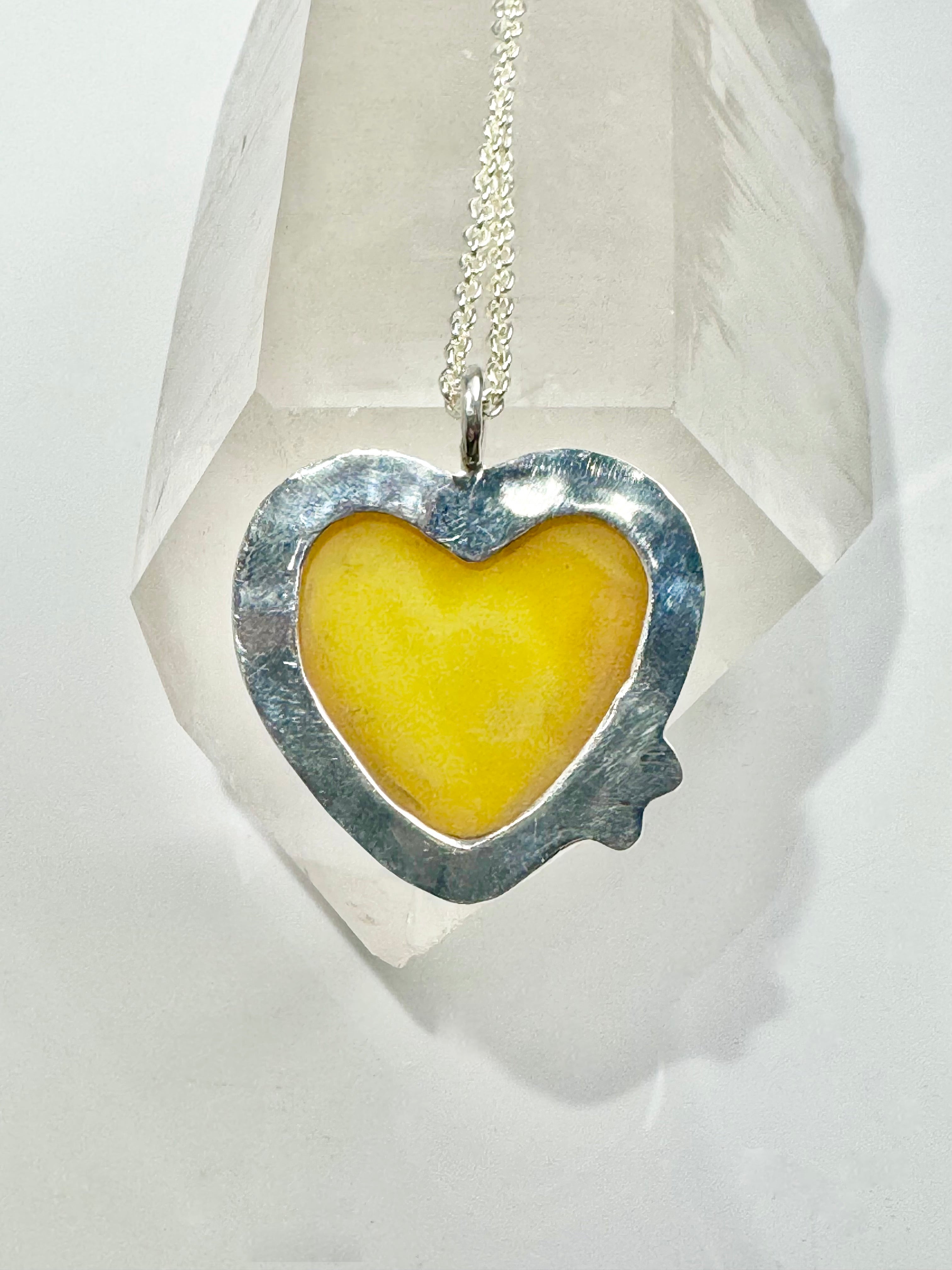 Yellow Druzy Agate & Sapphire Heart Pendant