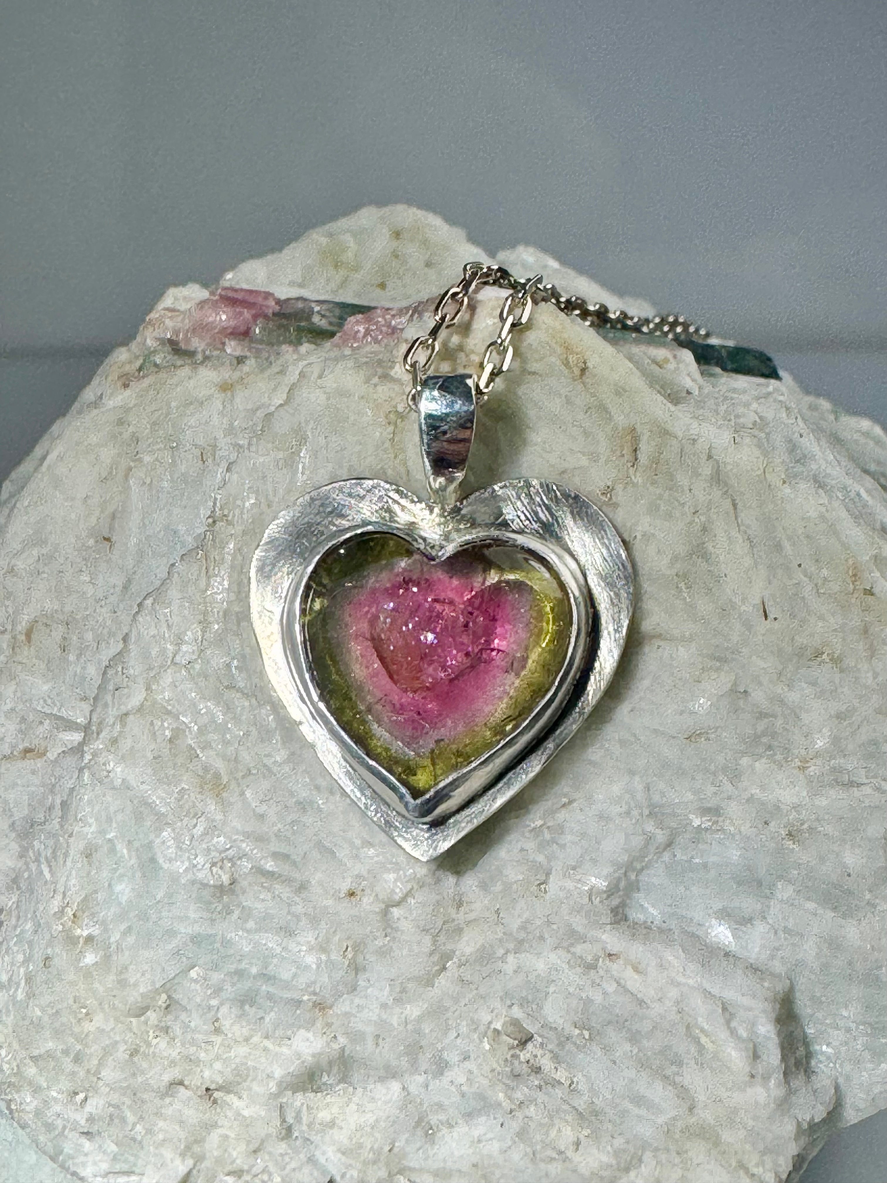 Watermelon Tourmaline Sterling Heart Pendant
