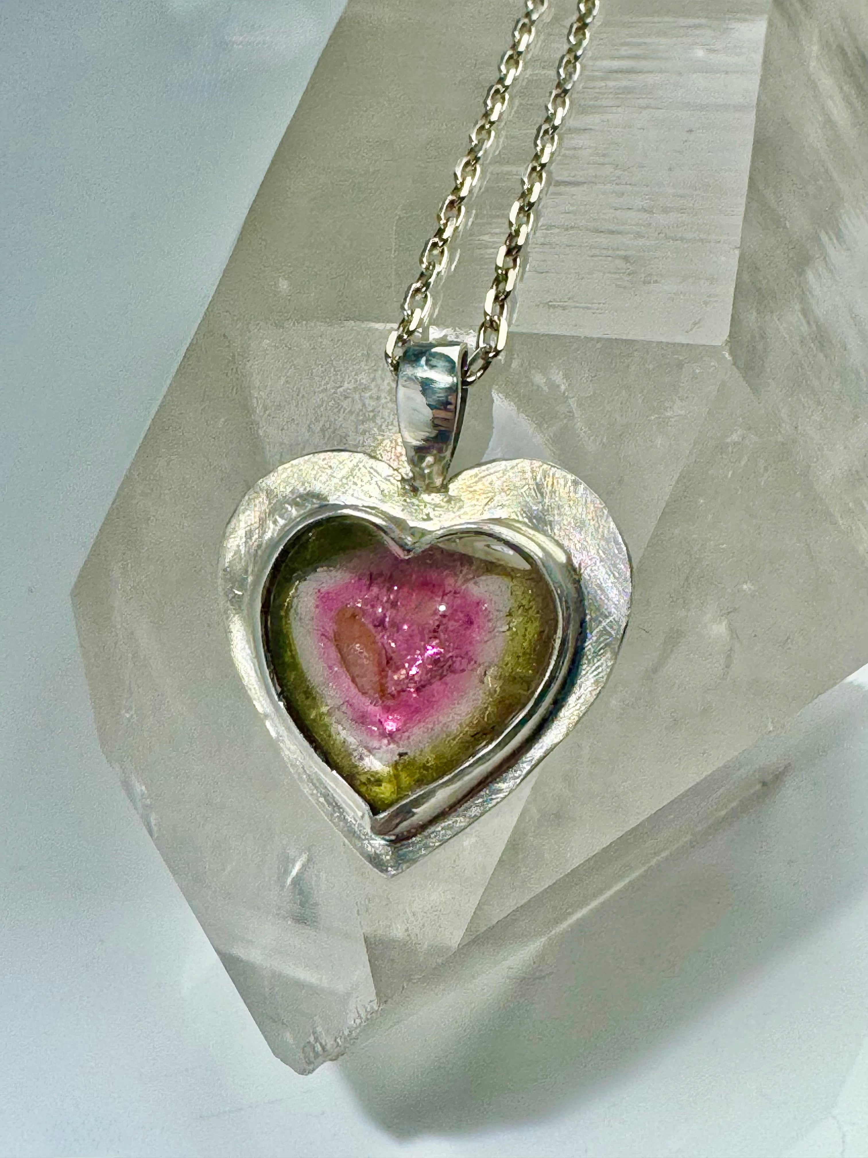 Watermelon Tourmaline Sterling Heart Pendant