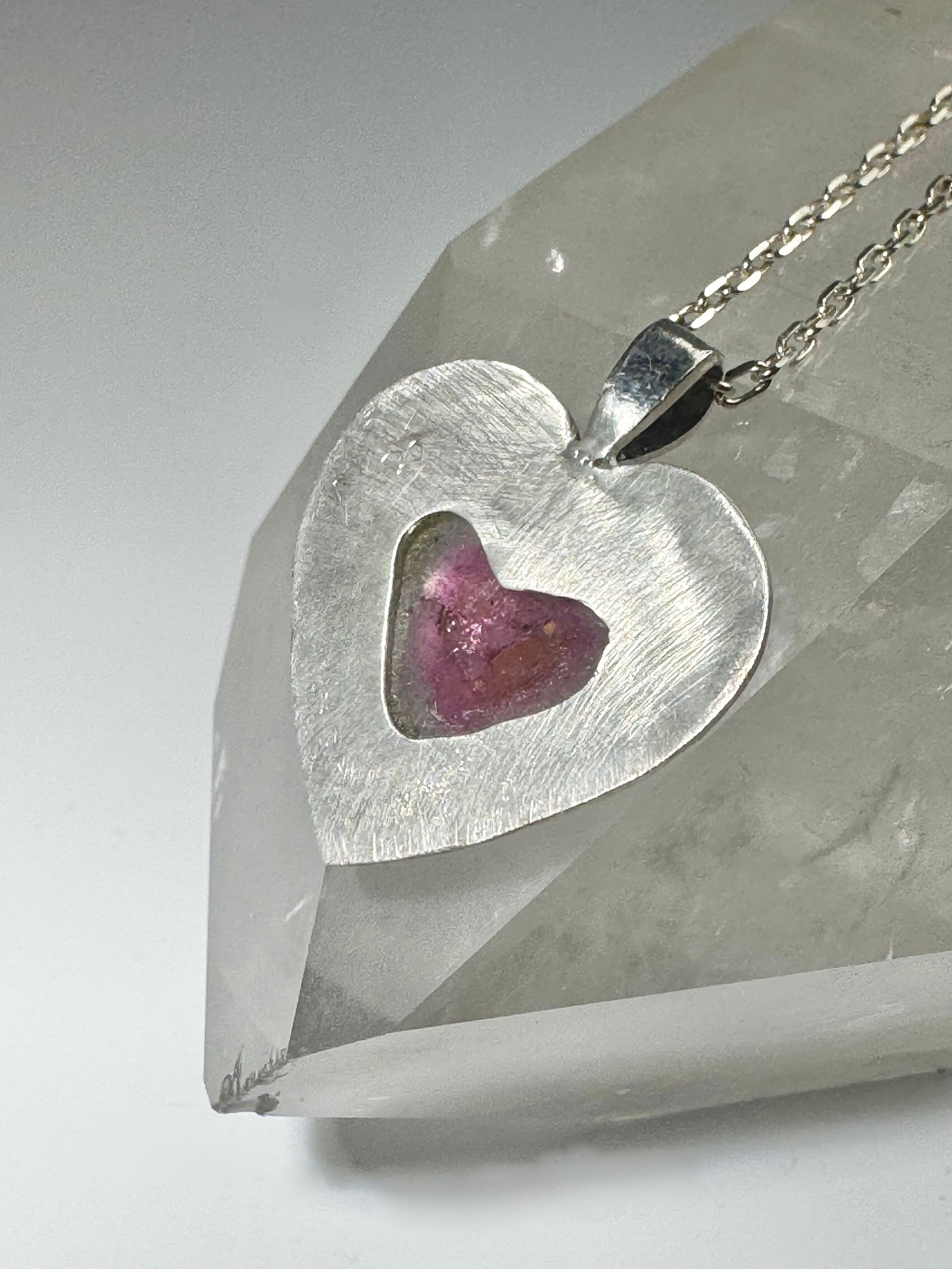 Watermelon Tourmaline Sterling Heart Pendant