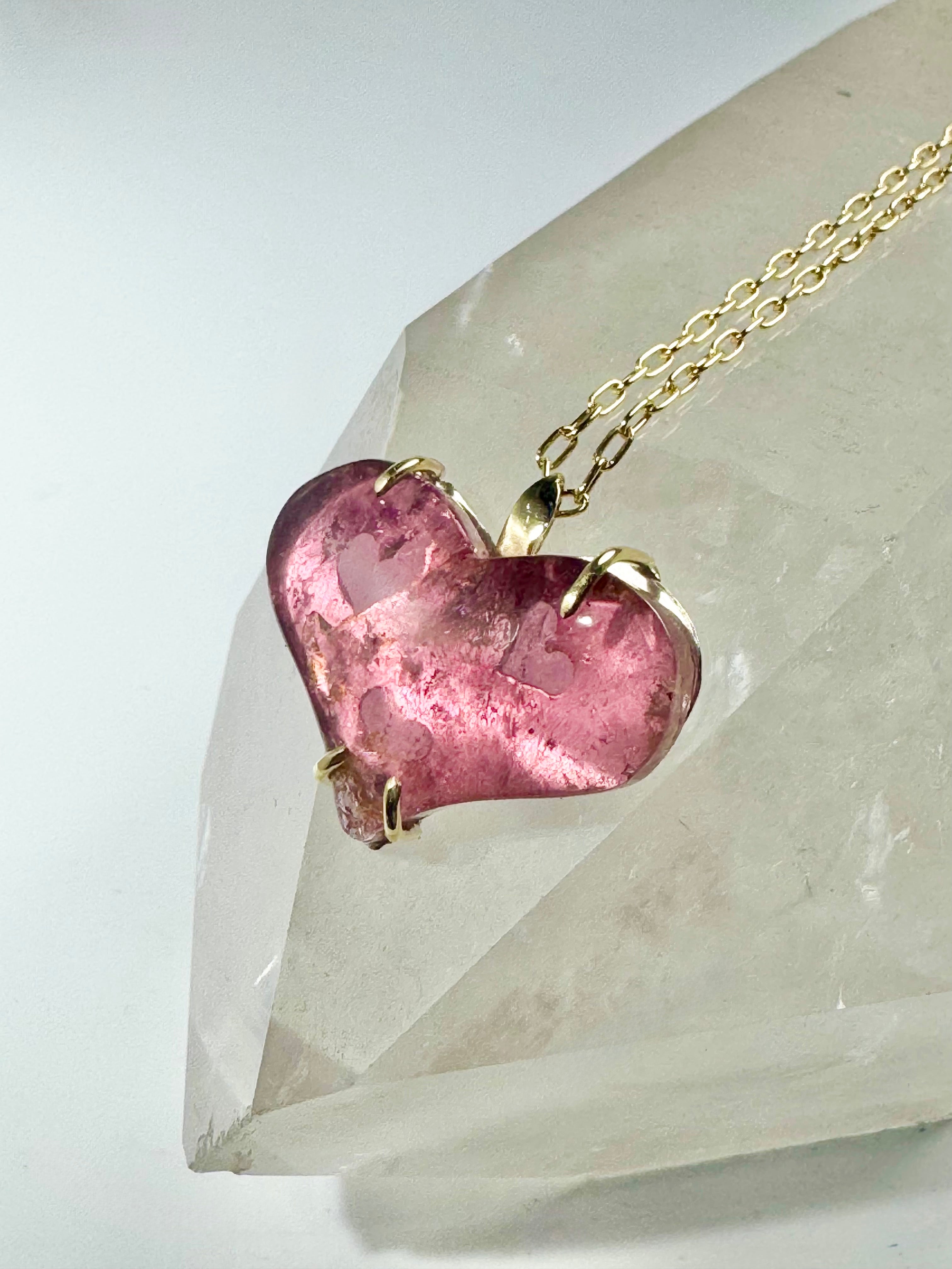 Pink Tourmaline Heart Two Tone Pendant
