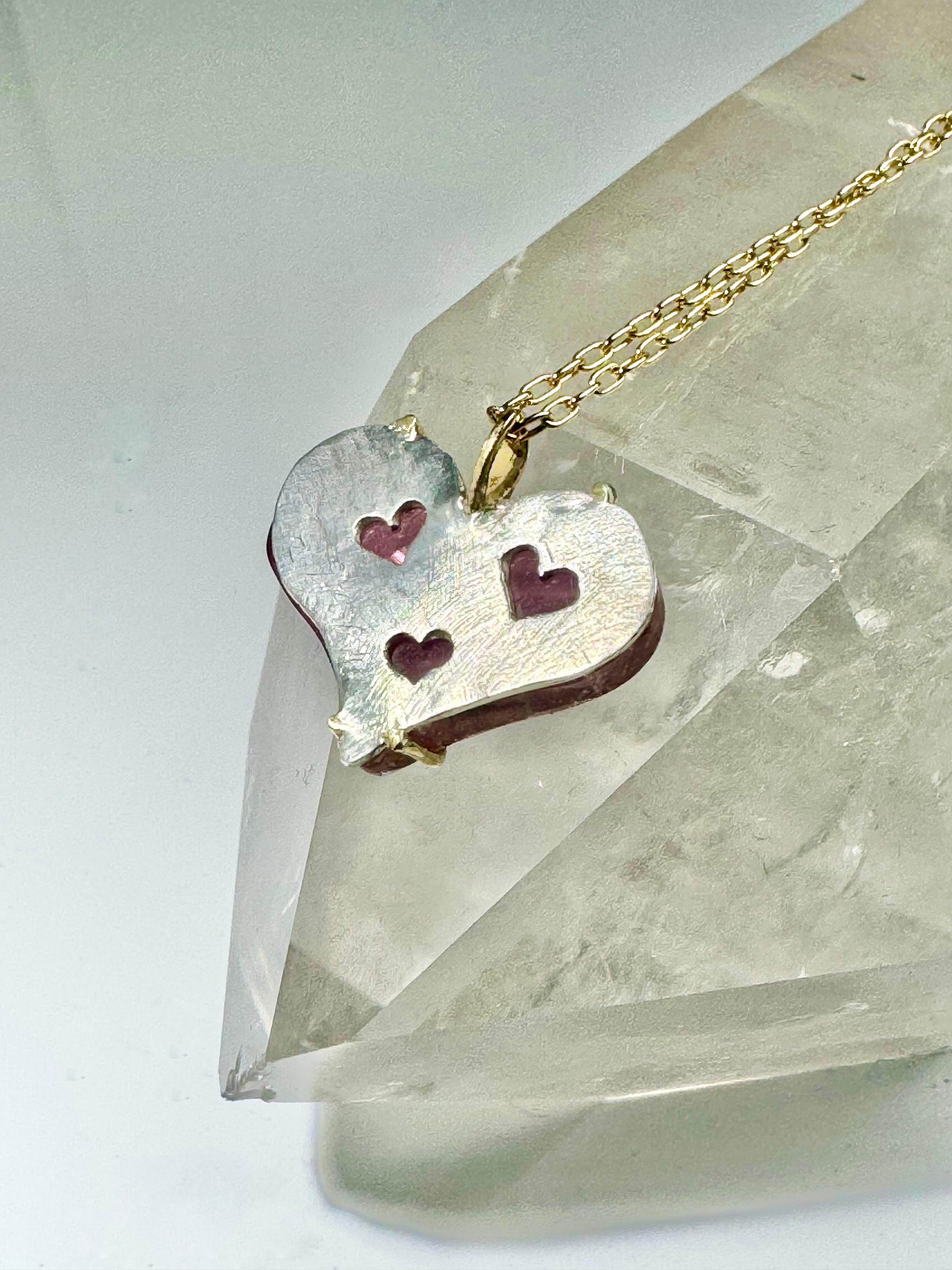 Pink Tourmaline Heart Two Tone Pendant