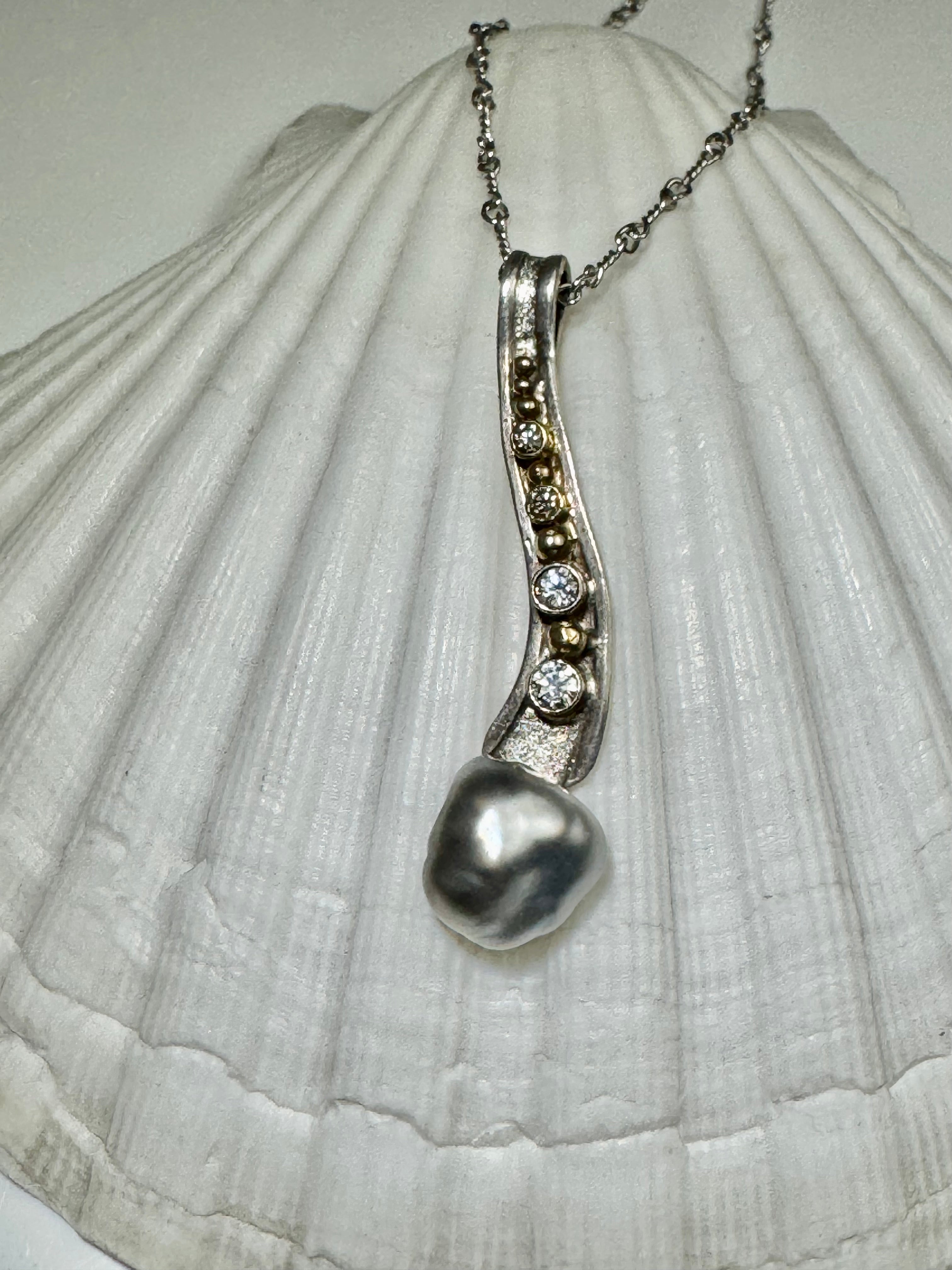 Keshi Pearl & Diamond Pendant