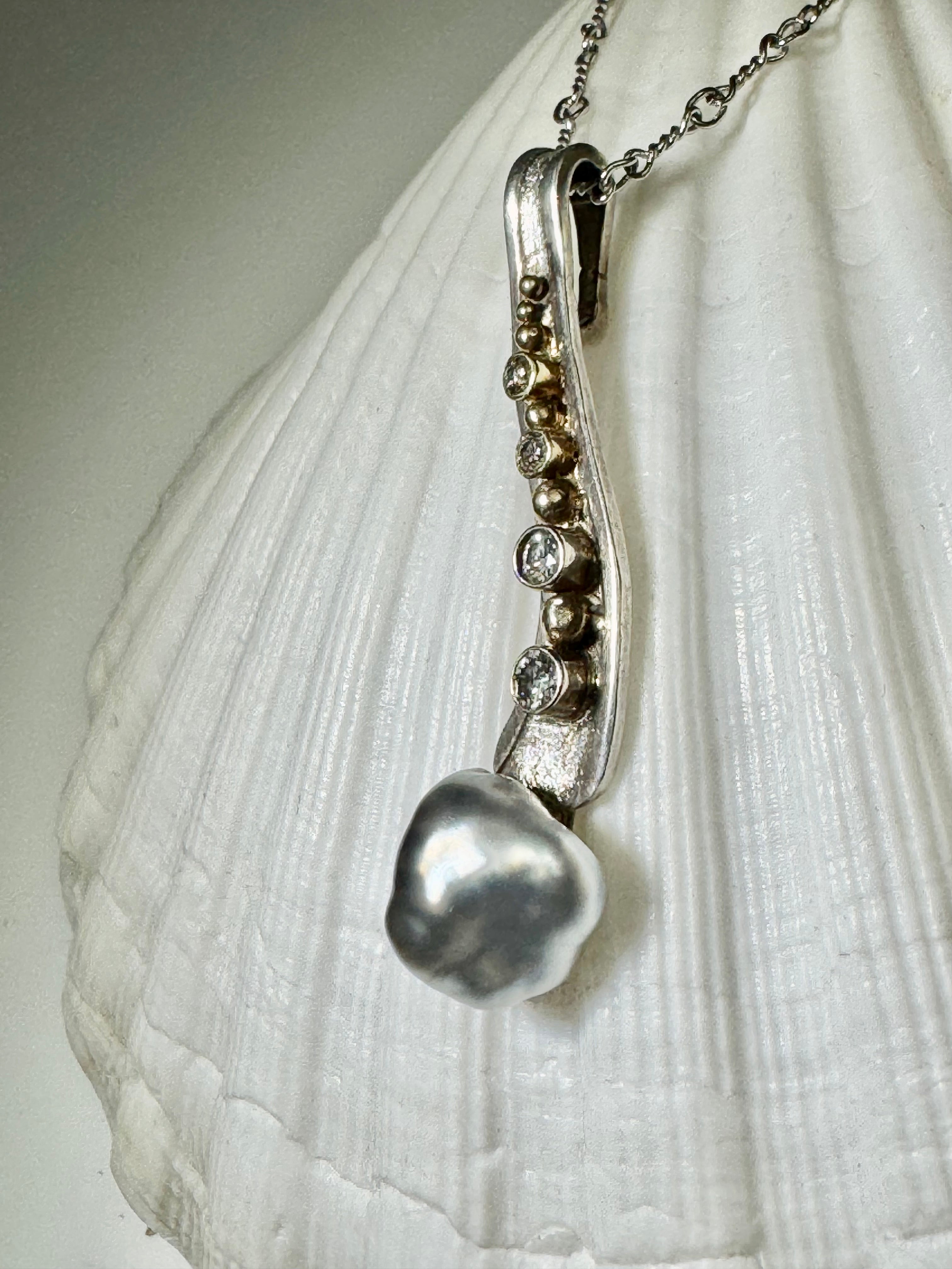 Keshi Pearl & Diamond Pendant