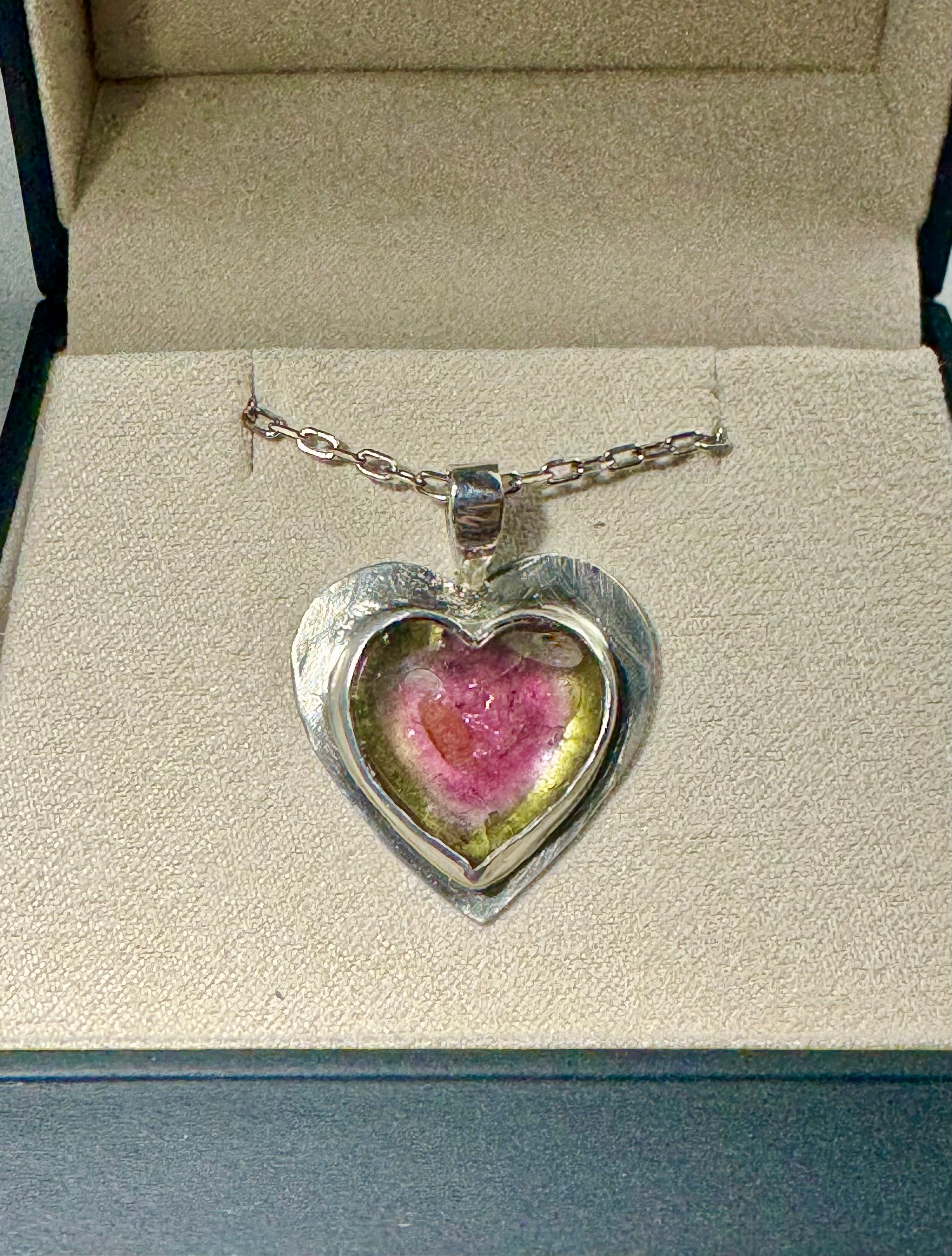 Watermelon Tourmaline Sterling Heart Pendant