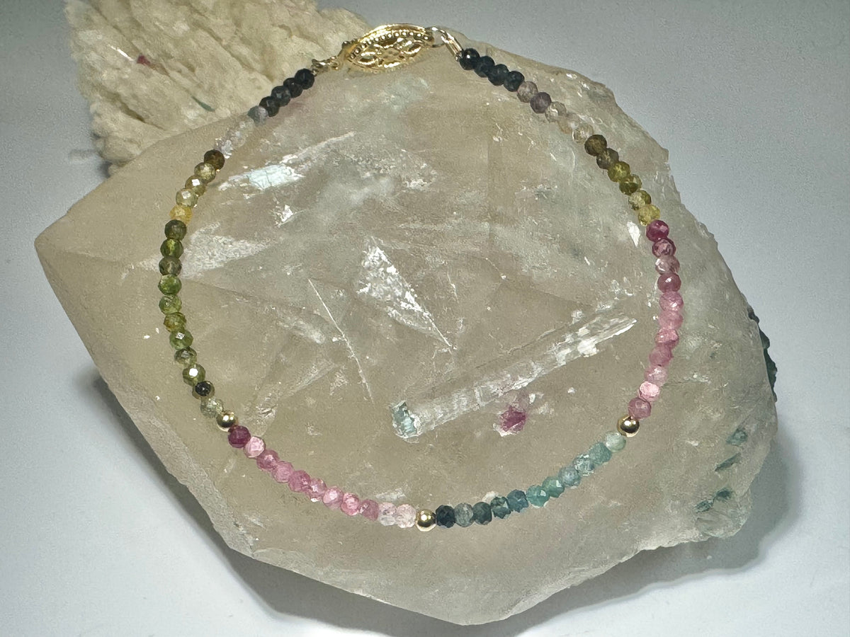 Tourmaline Multi 2mm Bead 14k Bracelet