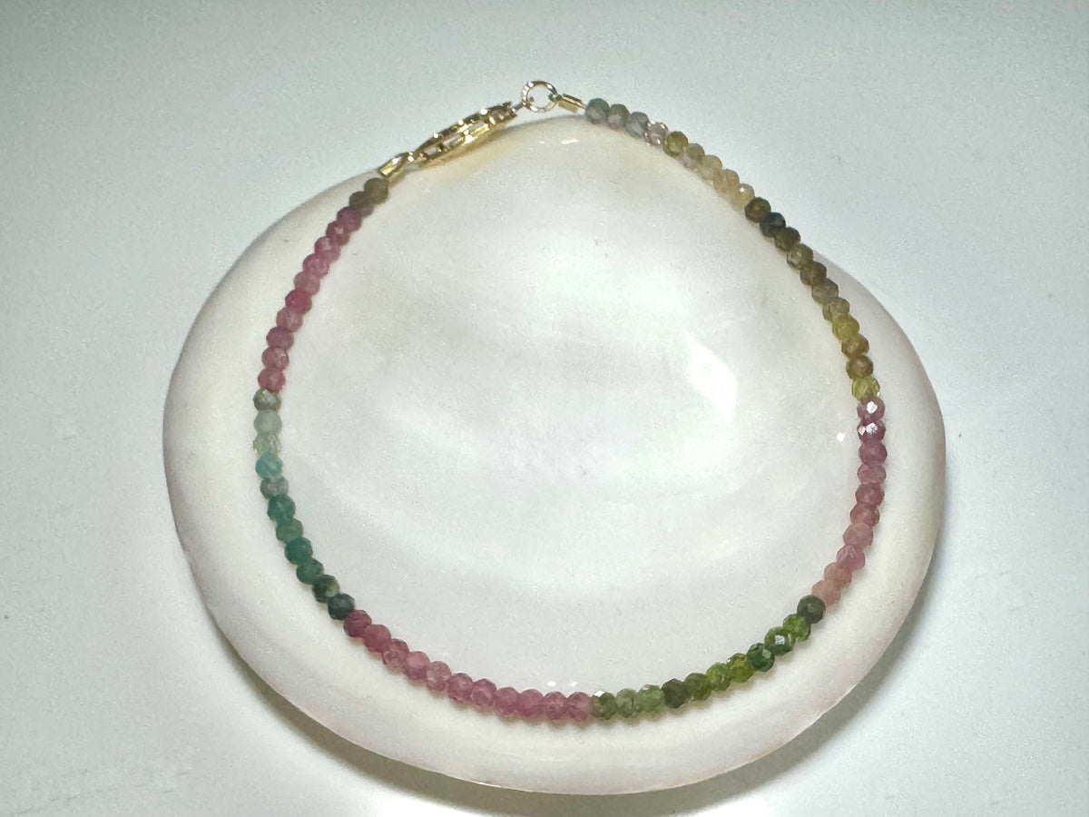 Pink, Green & Indicolite Tourmaline Bead 14k Bracelet