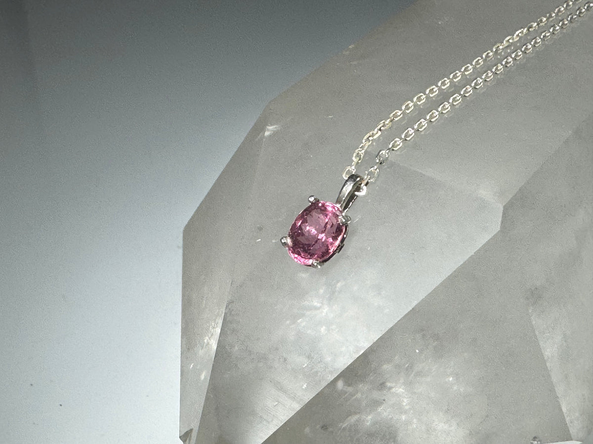 Pink Tourmaline Oval Sterling Pendant