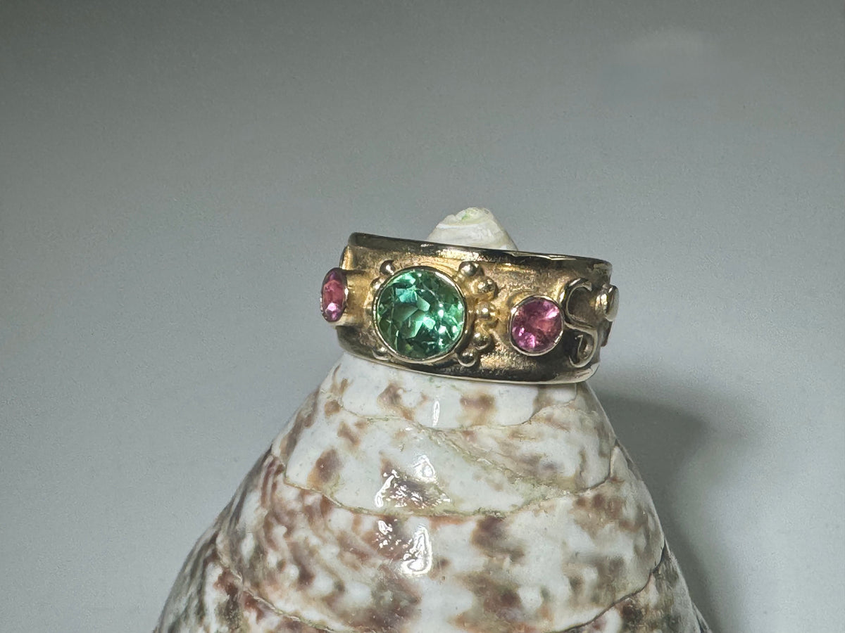 Pink & Green Tourmaline 18k Shapes Ring