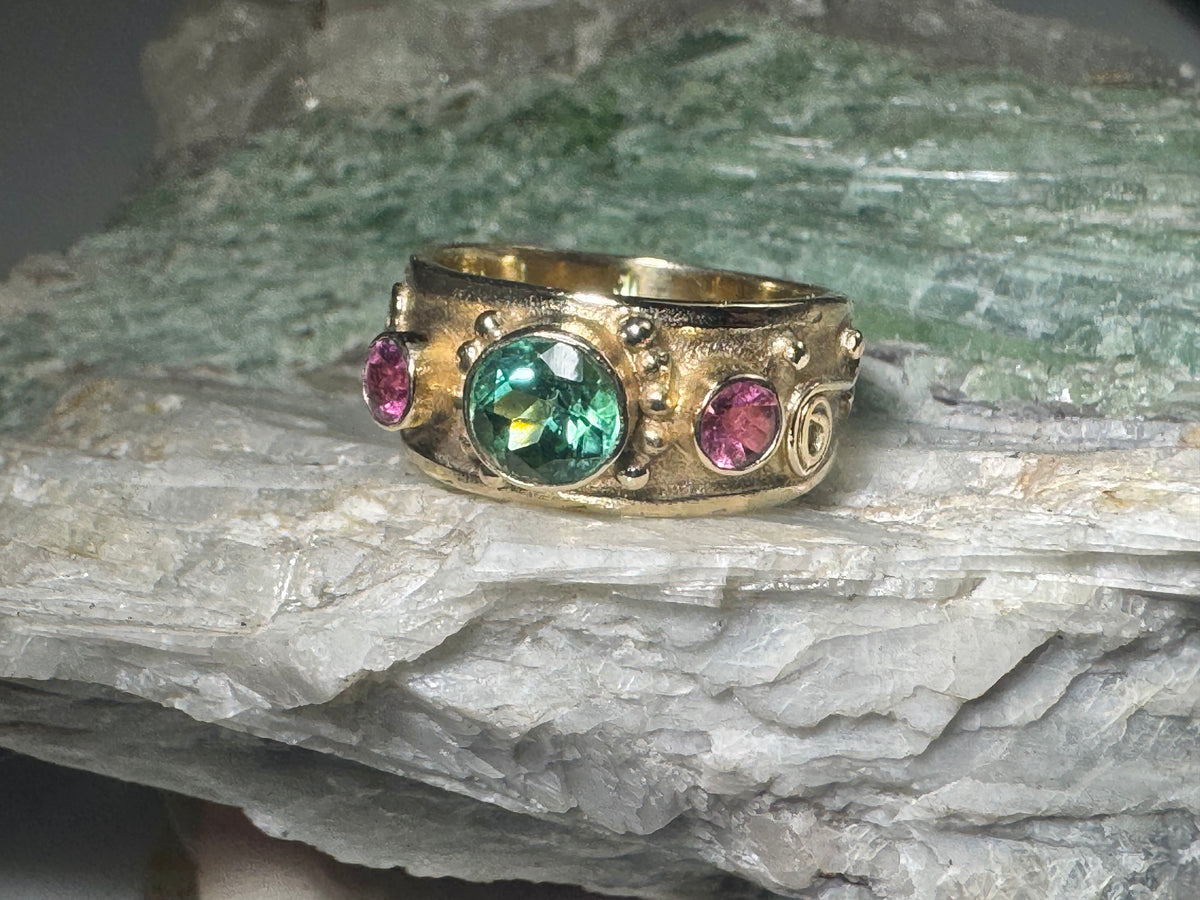 Pink & Green Tourmaline 18k Shapes Ring