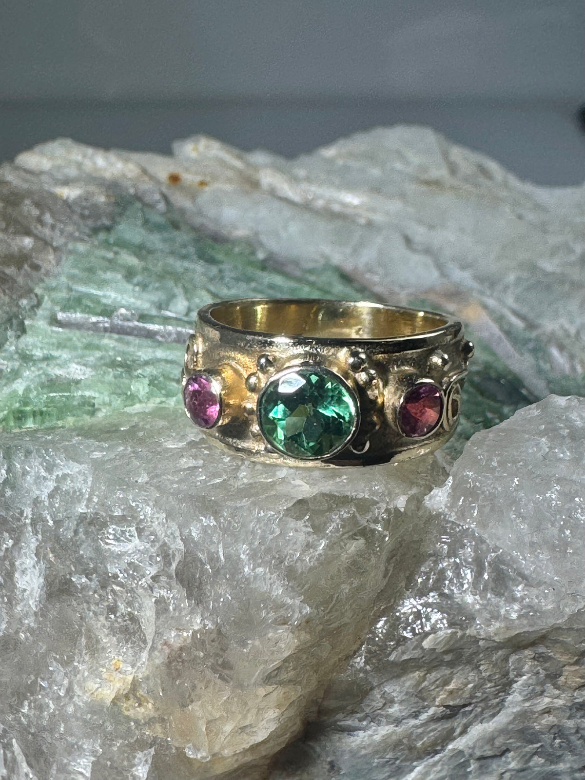 Pink & Green Tourmaline 18k Shapes Ring