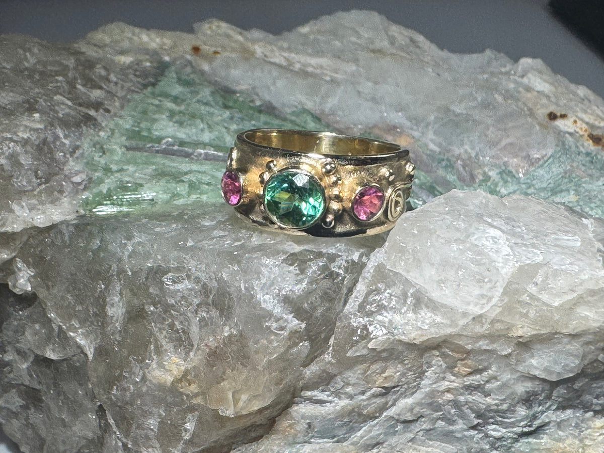 Pink & Green Tourmaline 18k Shapes Ring
